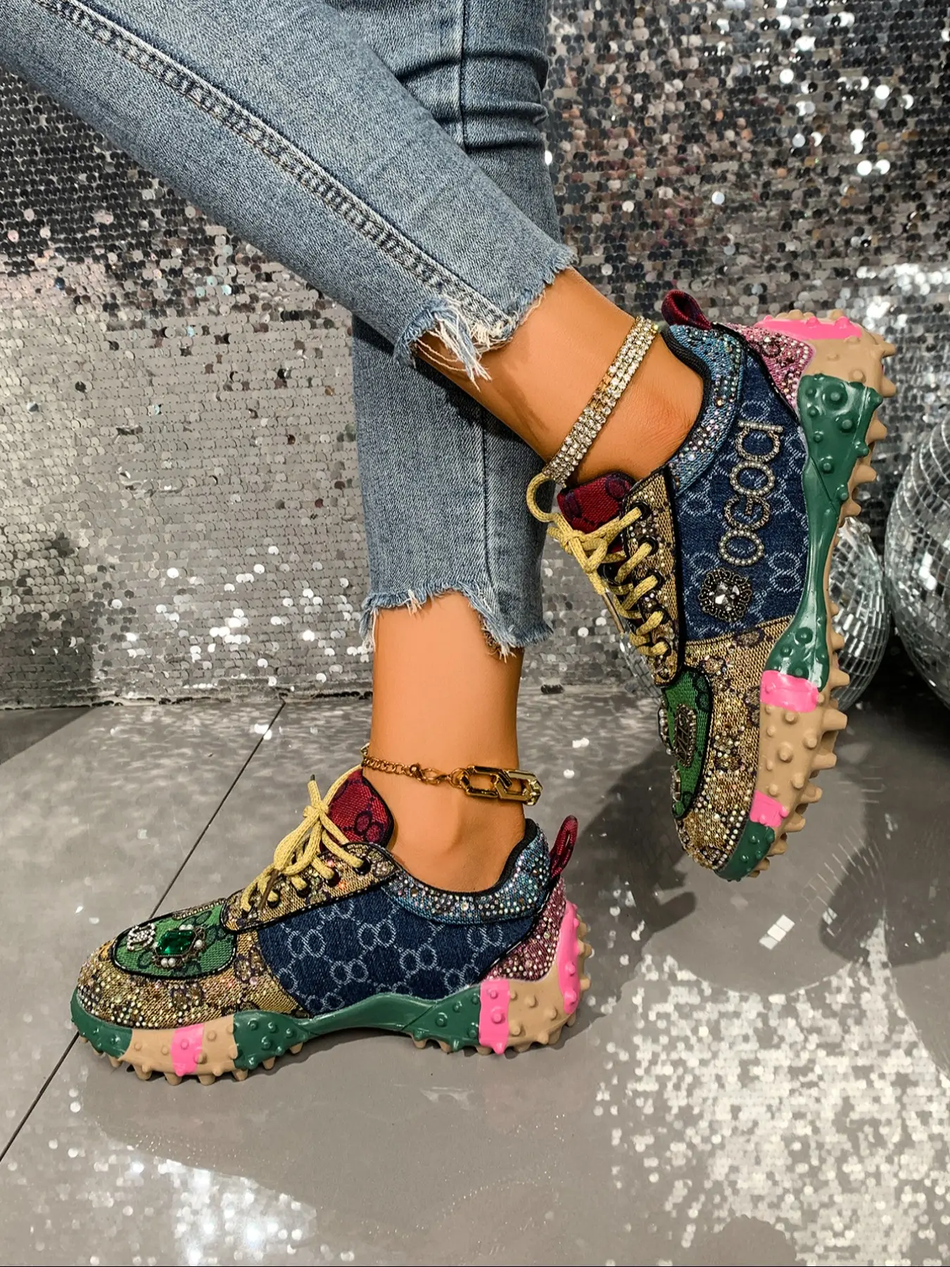 Women's Casual Sports Sneaker Shoes, Spring & Fall, Low Top, PU Material, Rubber Sole, Anti-Slip Shoes