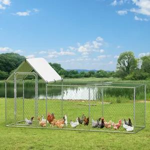Large Metal Chicken Coop Run for 6/10 Chickens, Duck Coop/House, Walk-In Chicken Runs for Yard, Chicken Cage/Pen with Waterproof Cover for Rabbit Duck Chicken (9.8'L x 3.3'W x 5'H)