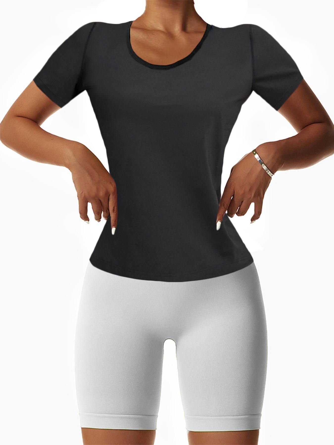Women's Solid Color Round Neck Short Sleeve Sauna Top, Tight-fitting Sweat-wicking Crew Neck Sports Tee, Fitness Exercise Top for Women, Fitness Clothes Tops, Workout Apparel