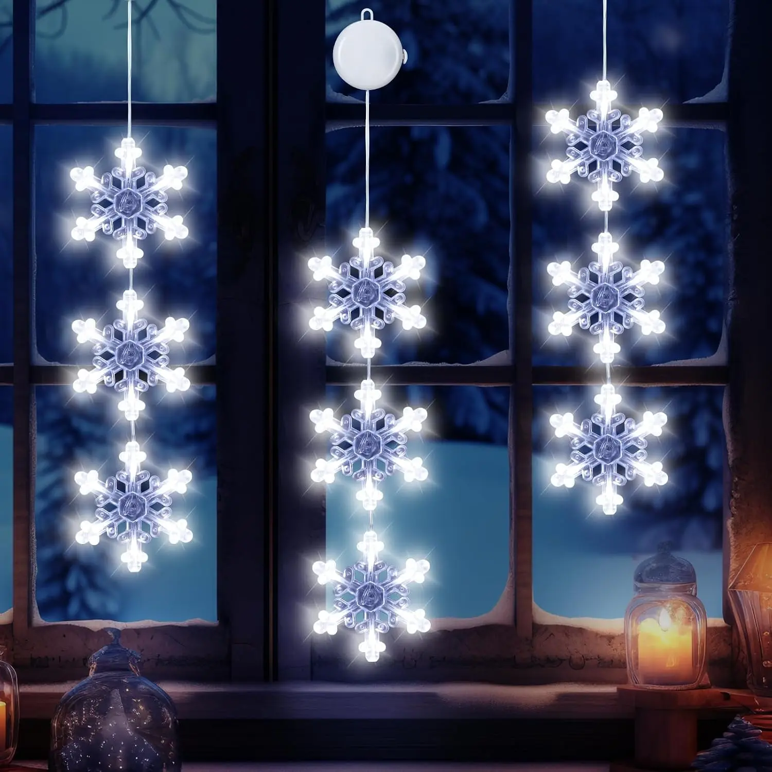 Christmas Decorations Lights, 3Pack White Snowflake Window Lights  Operated Christmas Light  Lighted Window Decoration for Indoor Outdoor Xmas Tree  Decor