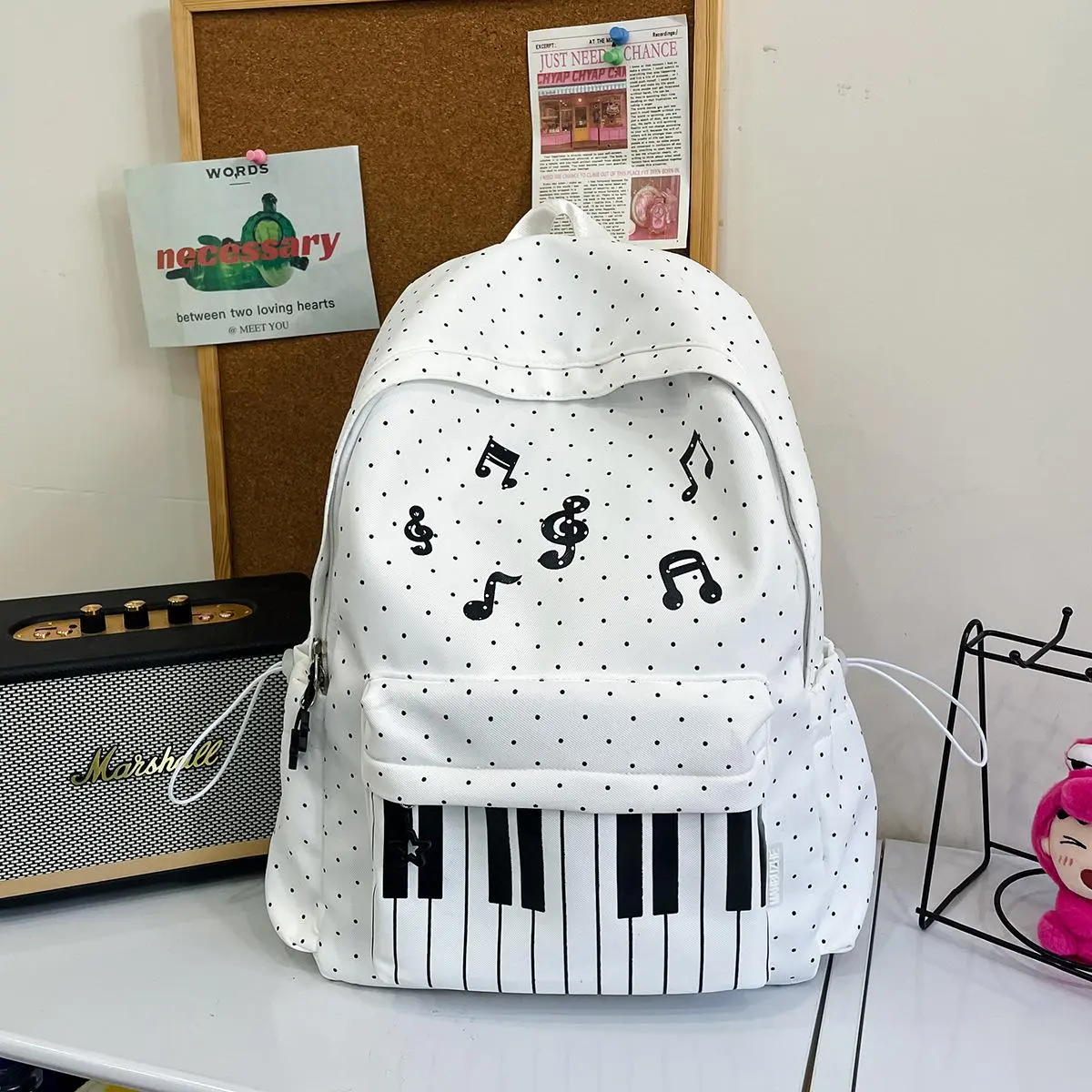 Women's Minimalist Piano Design Casual Plain Backpack - Adjustable Padded Shoulder Straps, Secure Zip Closure, Lightweight Functional Daypack for Teen Girls, Campus Use
