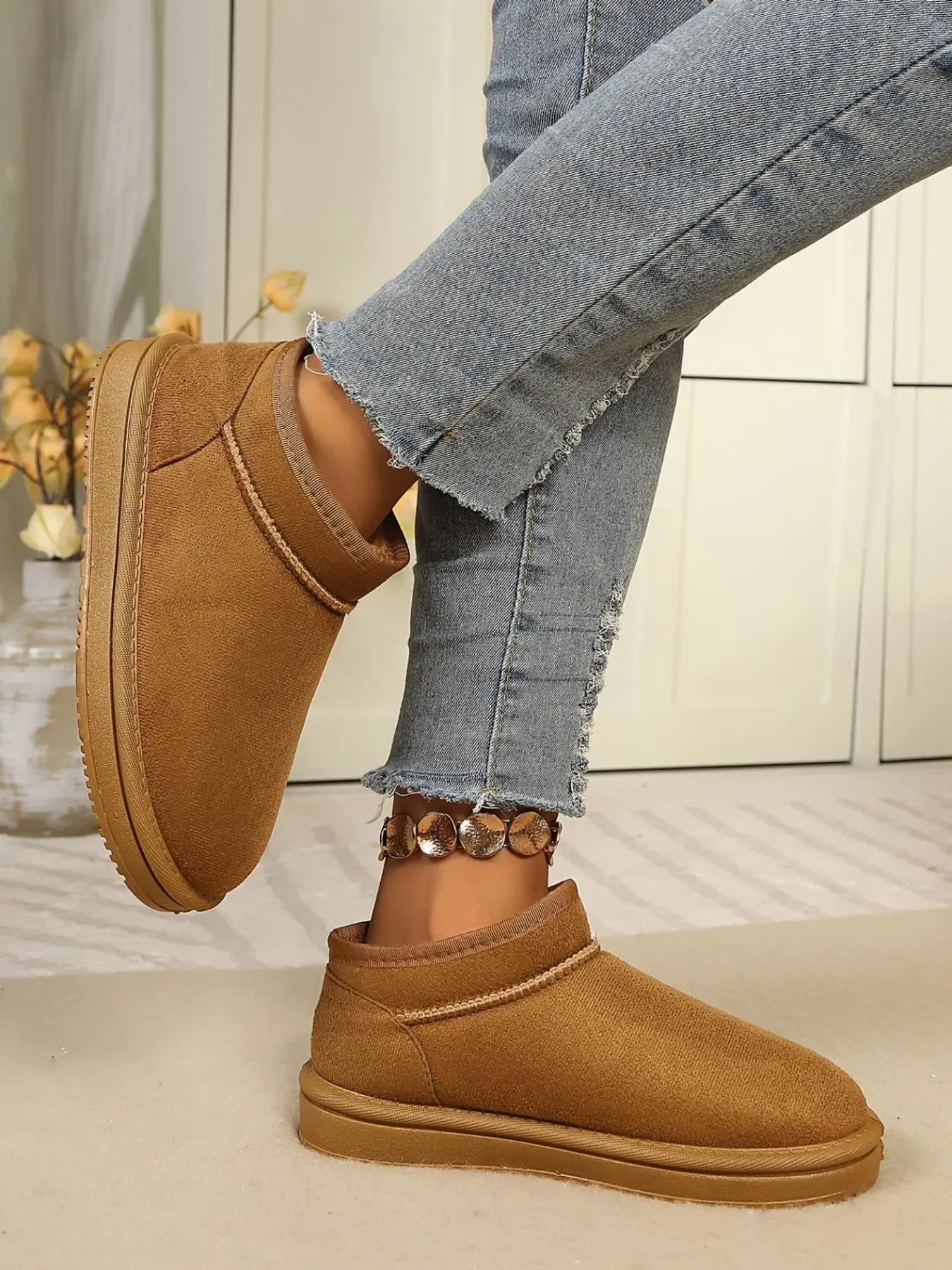 Women's Leather Short Boots, Waterproof Design, Memory Foam Insole, Comfortable Winter Boots, Trendy Hippie Style Shoes