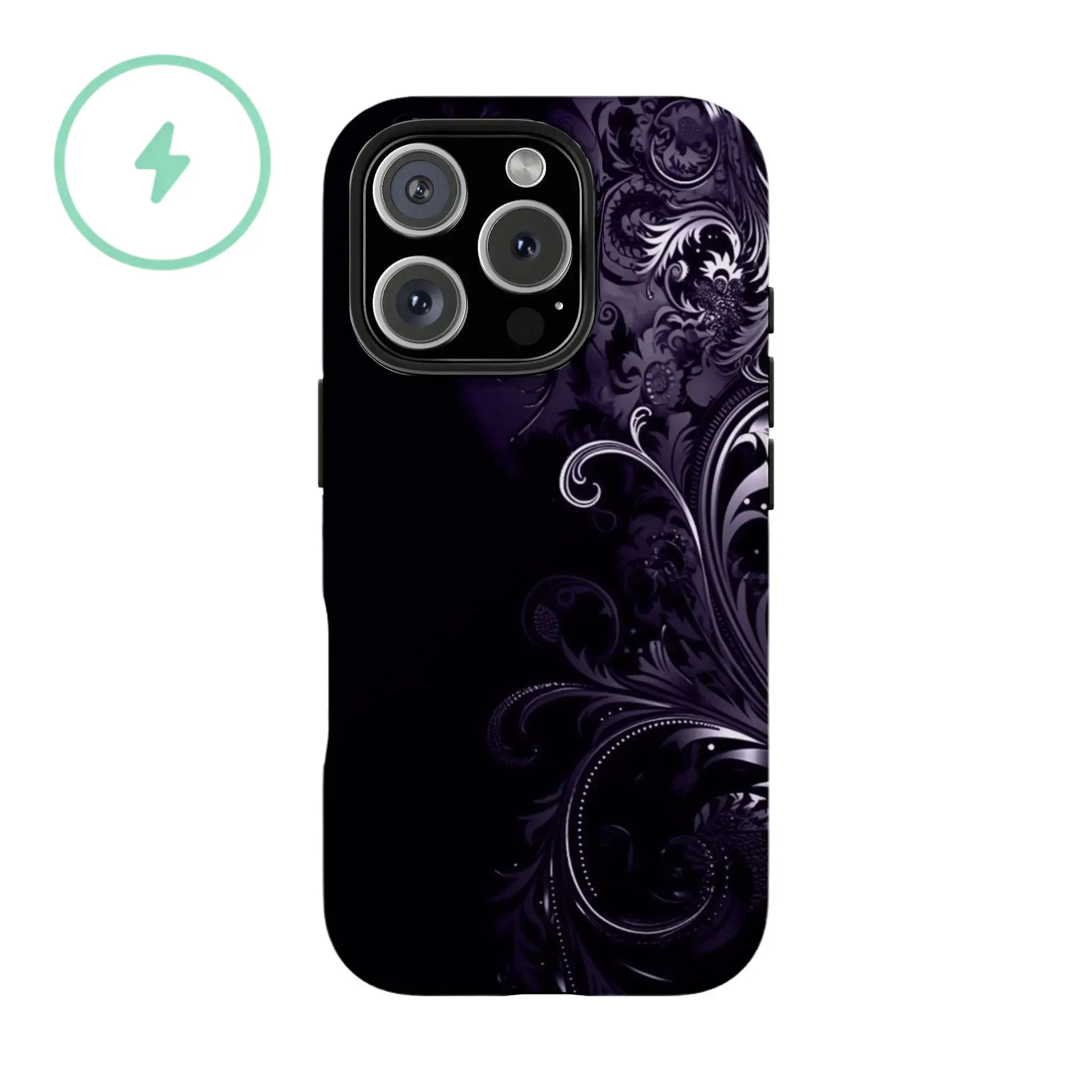 MagSafe-Compatible Gothic Baroque Swirl Phone Case, Dark Purple/Pink/Black Ornate Floral Art Cover for iPhone 11-17 Pro Max & Samsung S22-S26, Mobile Phone Accessories, Gift for Her