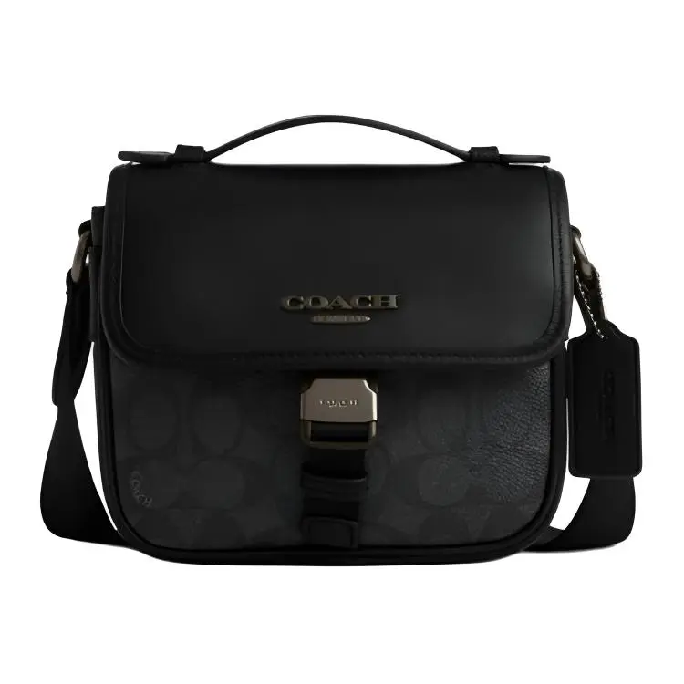 Coach Racer 17 Classic Logo Crossbody Handbag for Women, Small Size, Genuine Leather, Charcoal Black