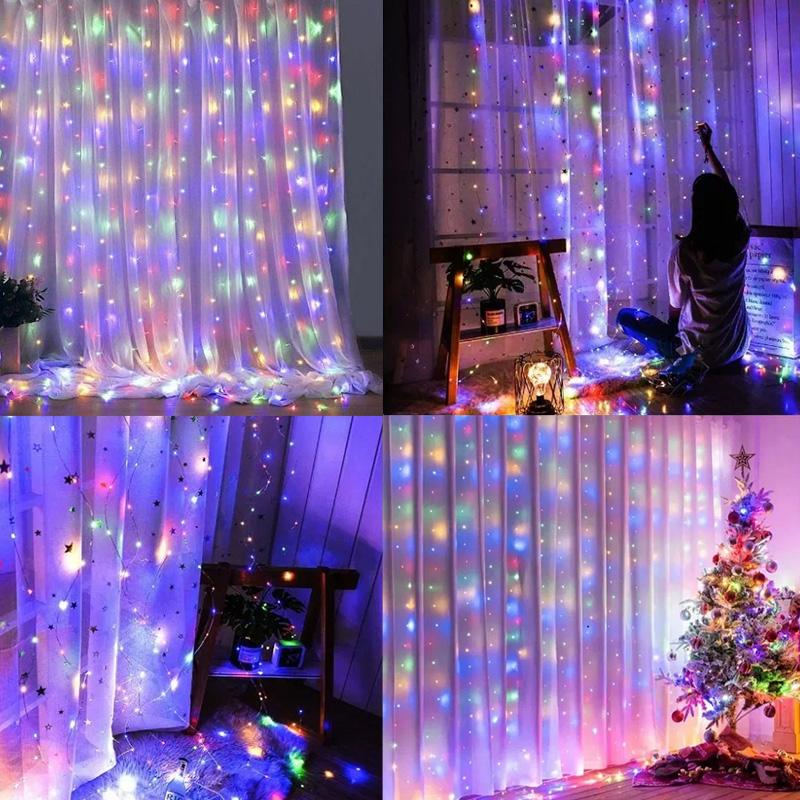 300led Upgrade Curtain Light String, 8 Lighting Modes, USB Powered, Perfect for Bedroom, Christmas, New Year Winter Decorations
