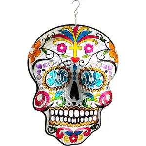 Kinetic 3D Metal Garden Wind Spinner Unique Gifts Outdoor Decorations Quality Hanging Ornament for and Garden 12inch Mandala Silver Sugar Skull Wind SpinnersWind Spinner Mandala 3D