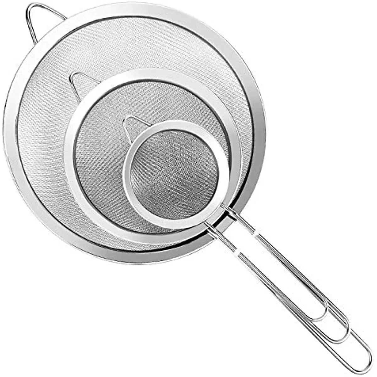 3 Pcs Super Wire Extra Fine Mesh Strainer with Handle, Small Medium Large Size Sifter Metal Strainer Set, Stainless Steel Sieve Fine Mesh Strainers for Kitchen Rice Juice Quinoa Food Flour Baking, Strainers and Colanders