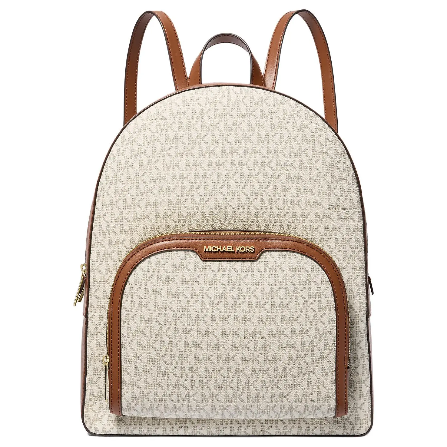 Michael Kors MK Jaycee Logo-Print Leather-Effect Backpack for Women – Beige and Brown