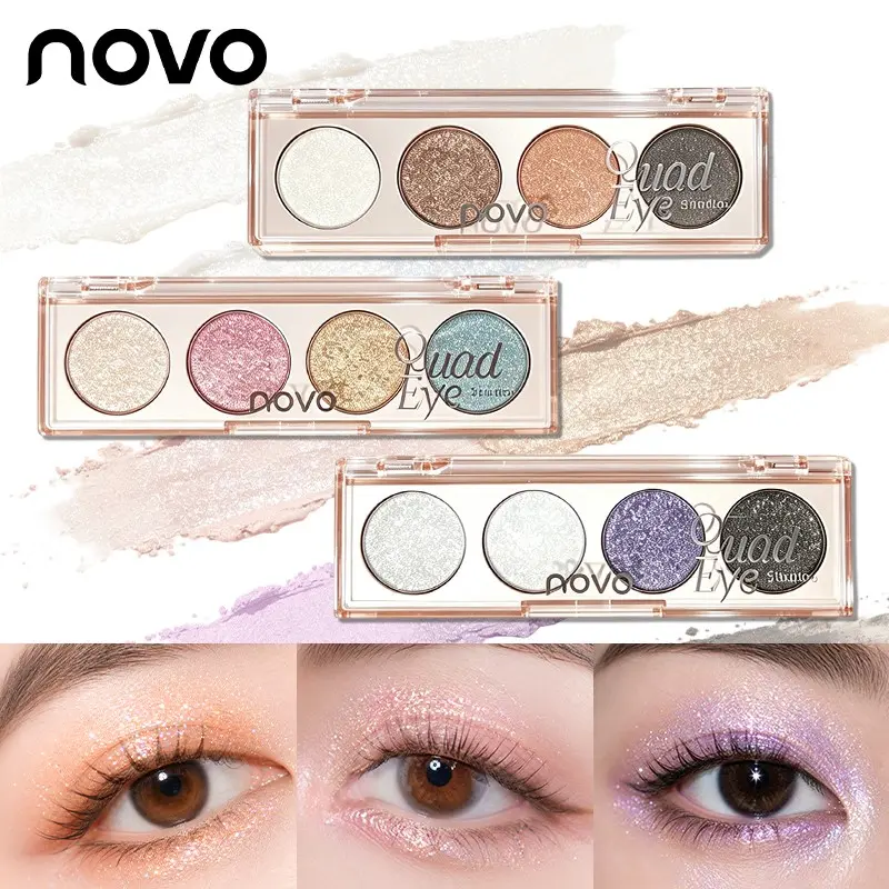 Quad Eyeshadow Palette Glitter Shimmer Sparkling Style Four Colors Pigmented Easy To Blend Fine Powder Multi Tone For Women Daily Party Eye Makeup