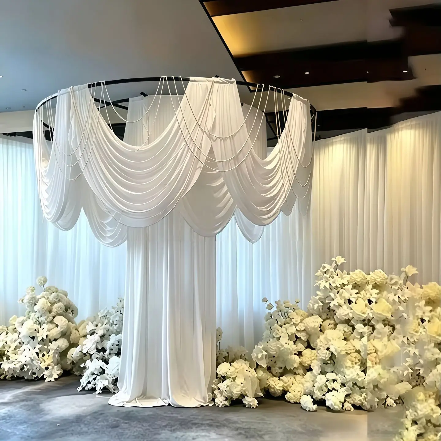 Silky Wrinkle-Resistant Chiffon Ceiling Drapery - Soft Translucent Fabric with Easy Install Fishing Line and Clips for Wedding Top Drape, Engagement Banquet Decoration