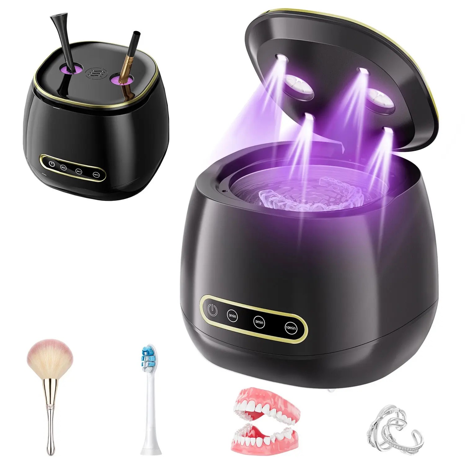 Ultrasonic Cleaner 50kHz 3 Modes - Portable Cleaning Machine for Braces, Dentures, Jewelry & Retainers, USB Rechargeable Home Travel Use
