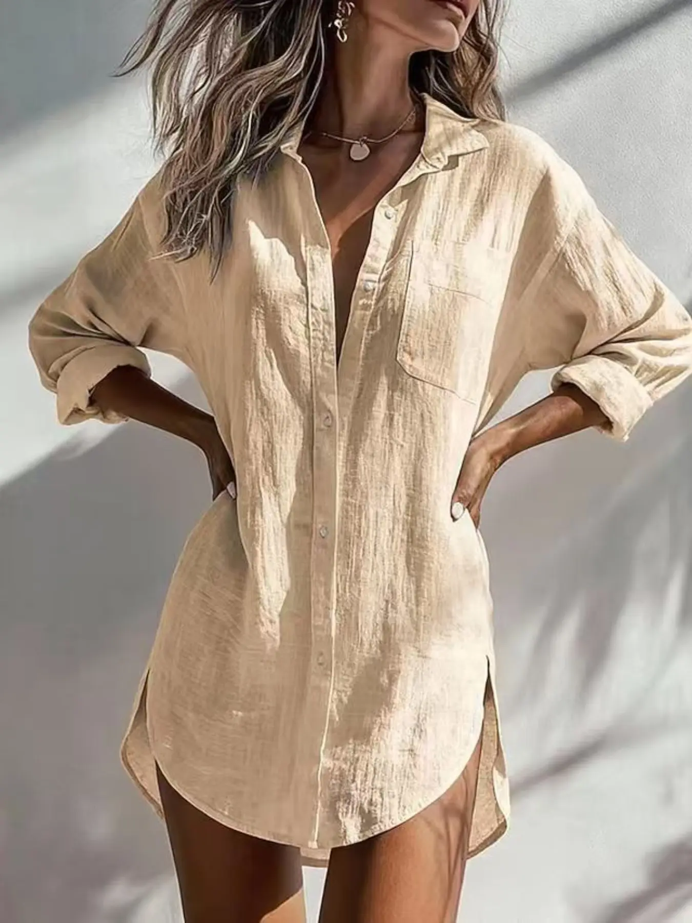 Women's Cotton Linen Collared Long Sleeve Shirt Blouse, Casual Daily Wear, Breathable Comfort, Loose Fit, All Seasons, Home & Vacation Style