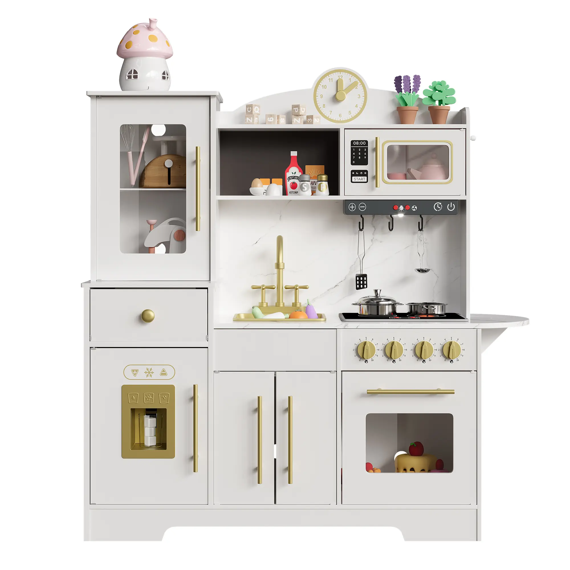 Modern Wooden Play Kitchen Set for Kids – Pretend Cooking Playset with Basin, Stove, Play Food & Cookware Accessories – Perfect for Boys & Girls Ages 3+