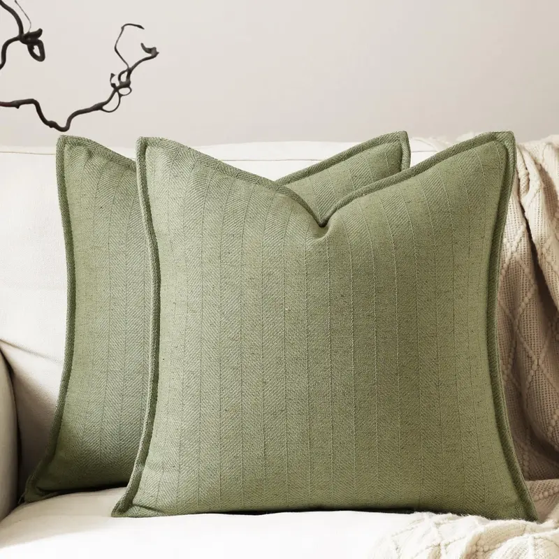 18x18 Pillow Covers Sage Green Pack of 2 Farmhouse Boho Neutral Accents Striped Textured Square Decorative Throw Pillow for Living Room Couch Bed Home Decor