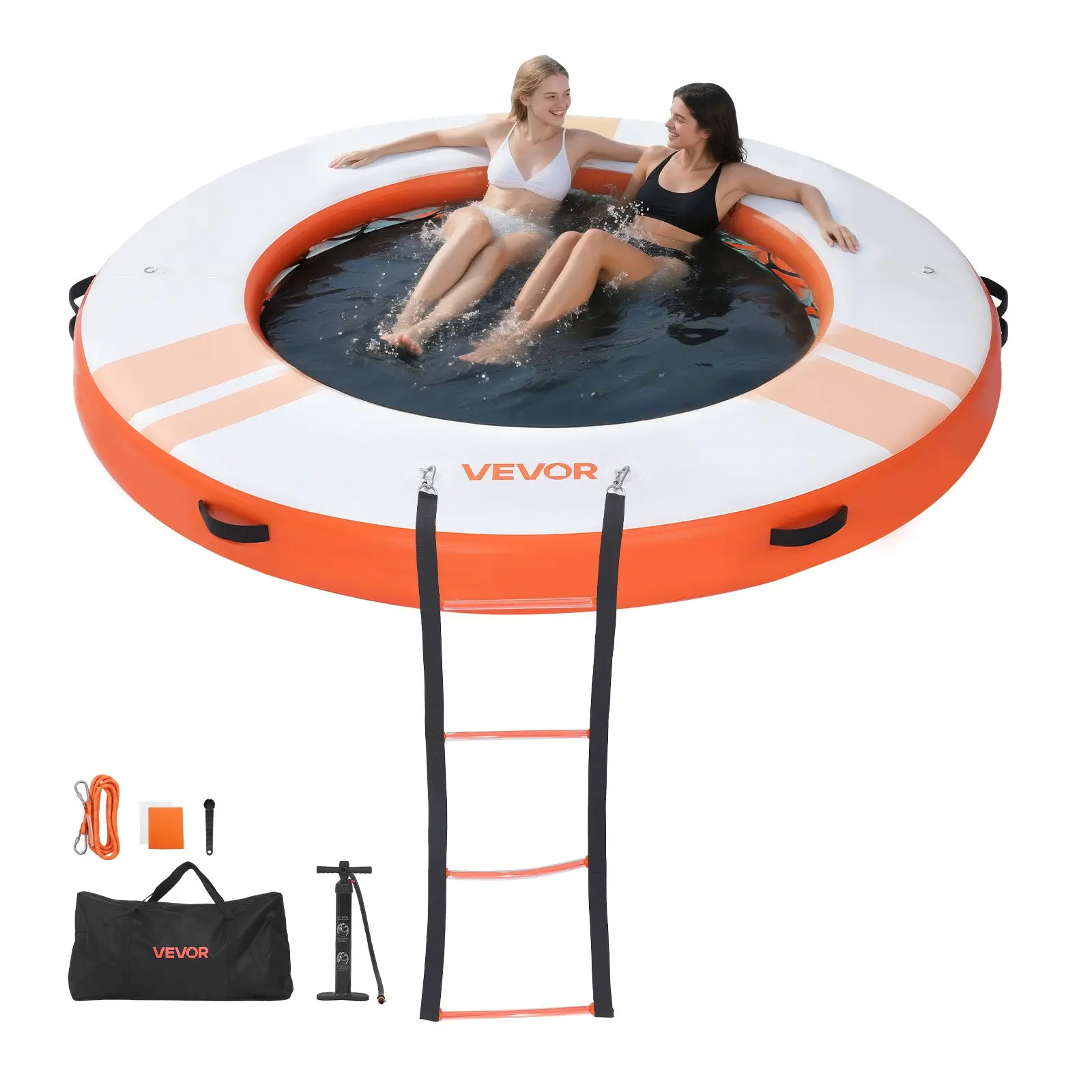 【toolupgrade】VEVOR Drop Stitch Inflatable Floating Dock, 8 FT Non-Slip Water Air Mat with Portable Carrying Bag & Detachable Ladder, Water Fun Platform for Pool, Beach, Orange