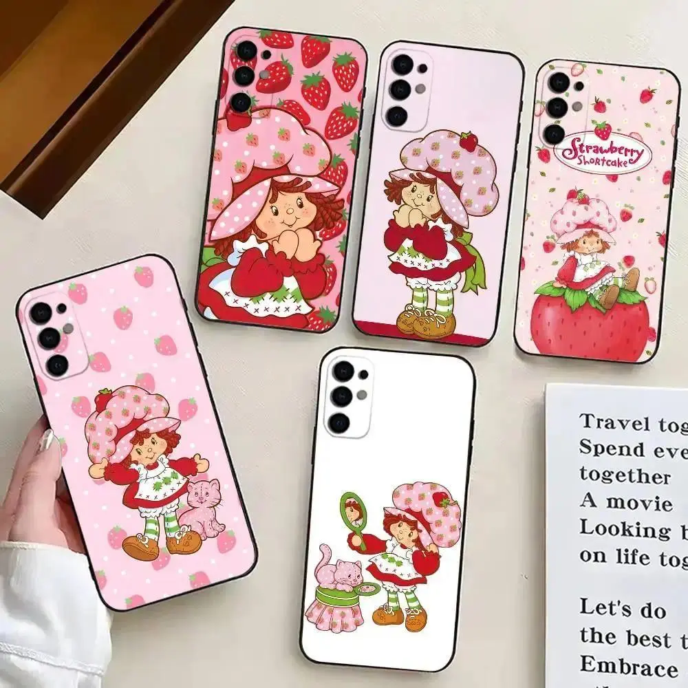 S-Strawberry S-Shortcake Girl Flush Mount Black Soft Silicone Phone Case for Samsung S21,S22,S23,S24,S25,S26,Ultra,Plus,FE & iPhone 11,12,13,14,15,16,17,17 Air,Plus,Pro,Pro Max