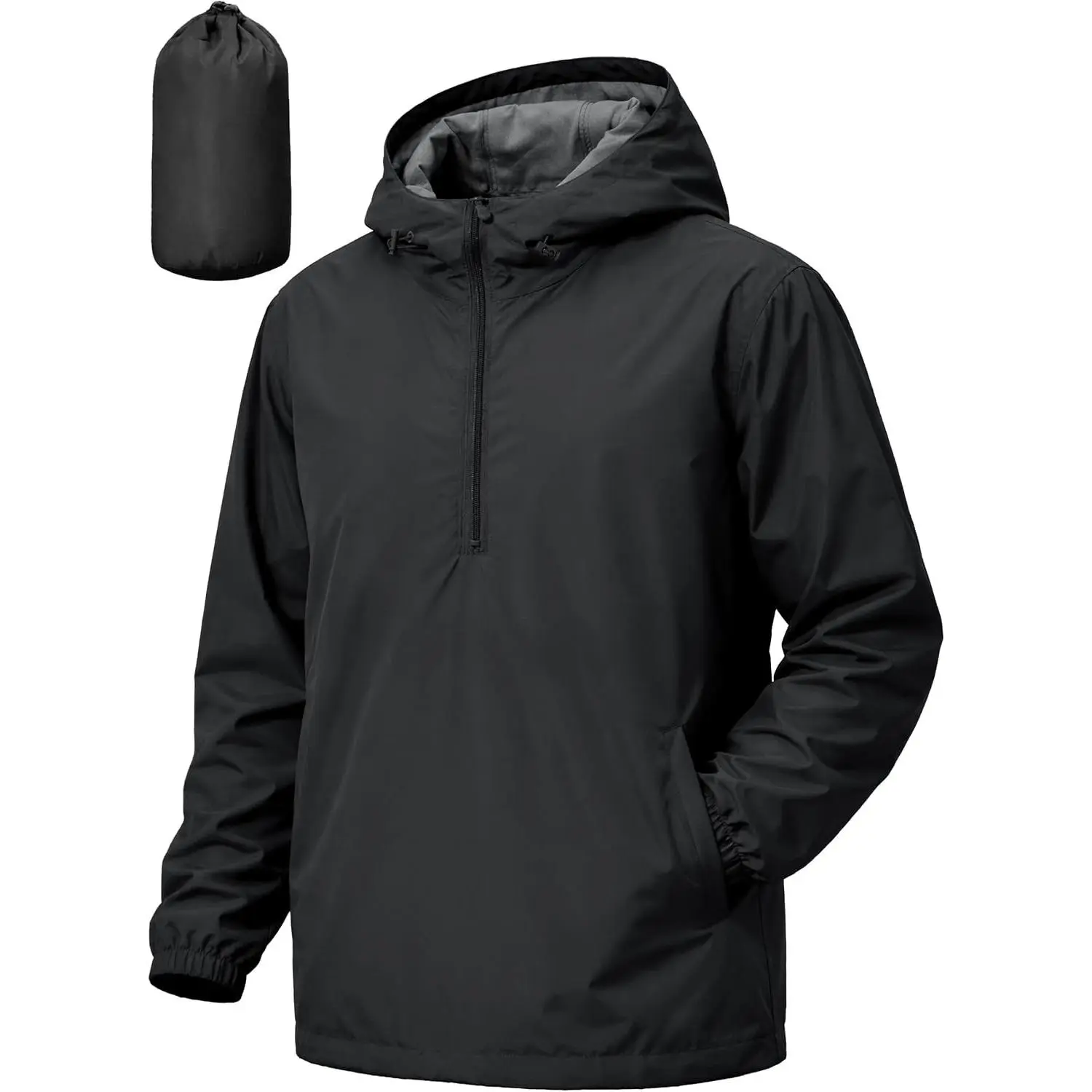 Men's Pullover Rain Jacket Waterproof Windbreaker Lightweight Packable Raincoat for Cycling Running Hiking Golf