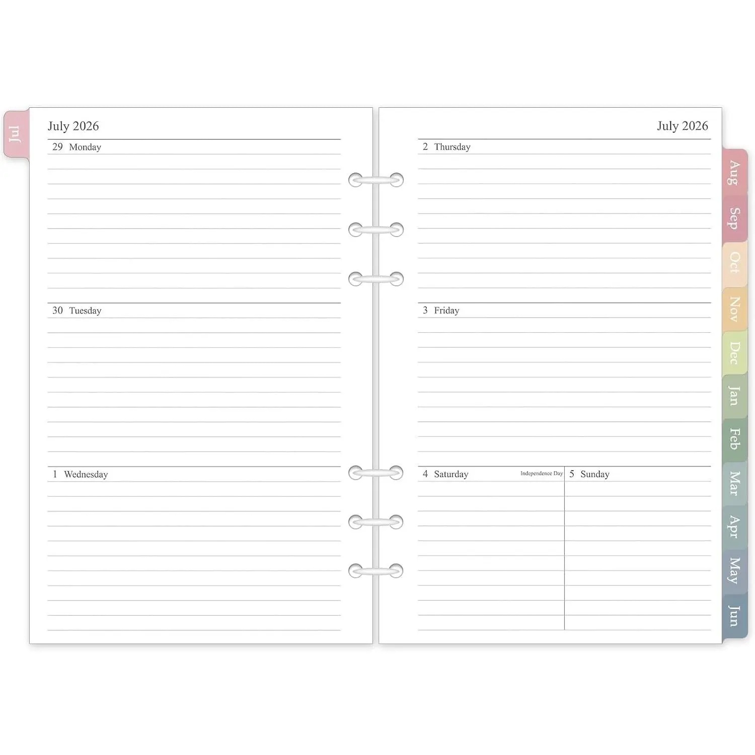 A5 6-Hole Weekly & Monthly Planner Refill, 5.5"x8.5", July 2026-June 2027, Monthly View Calendars with Colorful Laminated Tabs, Medium Planner Inserts