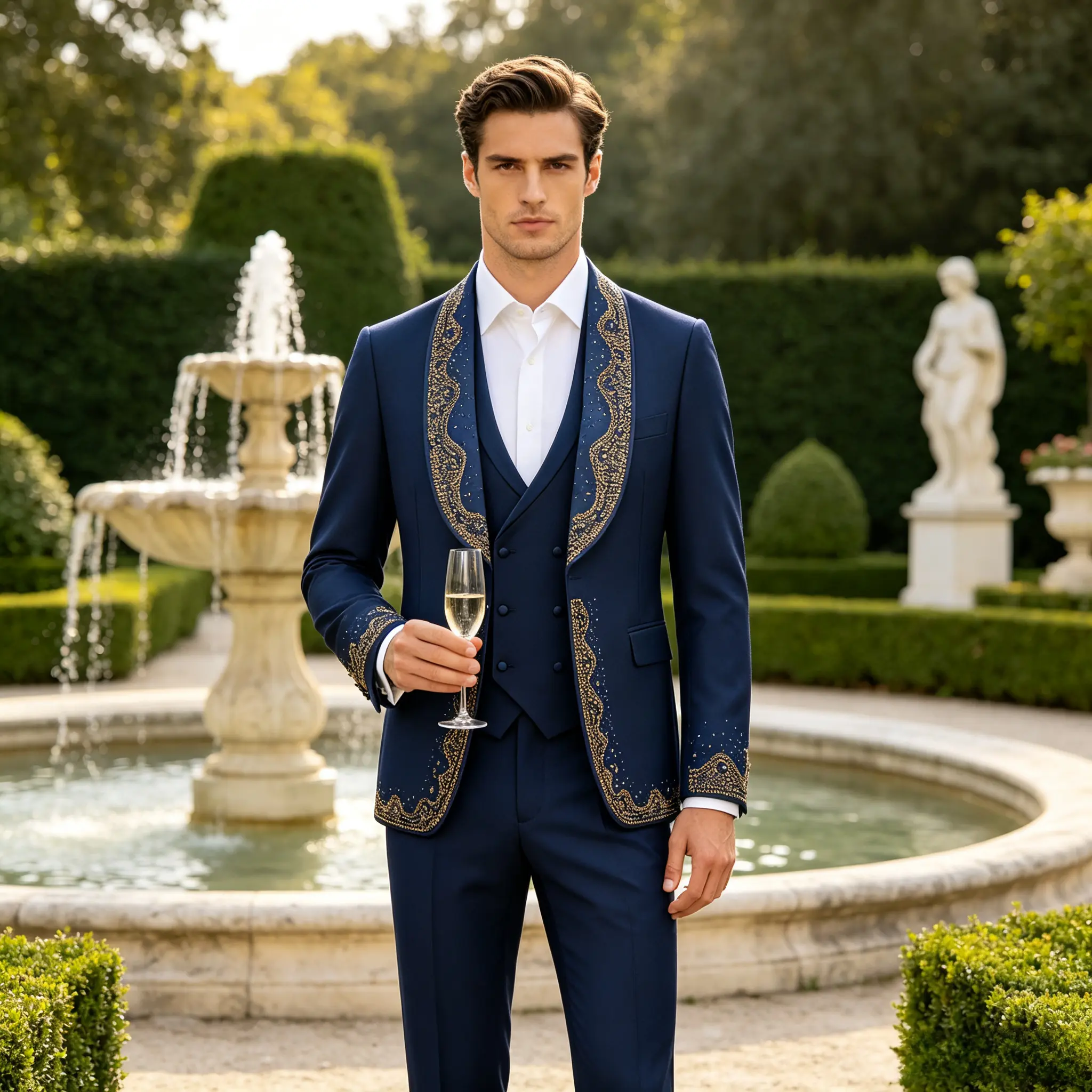 Men's Rhinestone Shawl Collar Tuxedo Suit, Slim Fit 3-Piece Formal Wear Set with Blazer, Vest, and Trousers for Weddings & Galas, Menswear, Smooth, Hem, Fabric, Evening, Rhinestones, Fitted, Slim Fitted