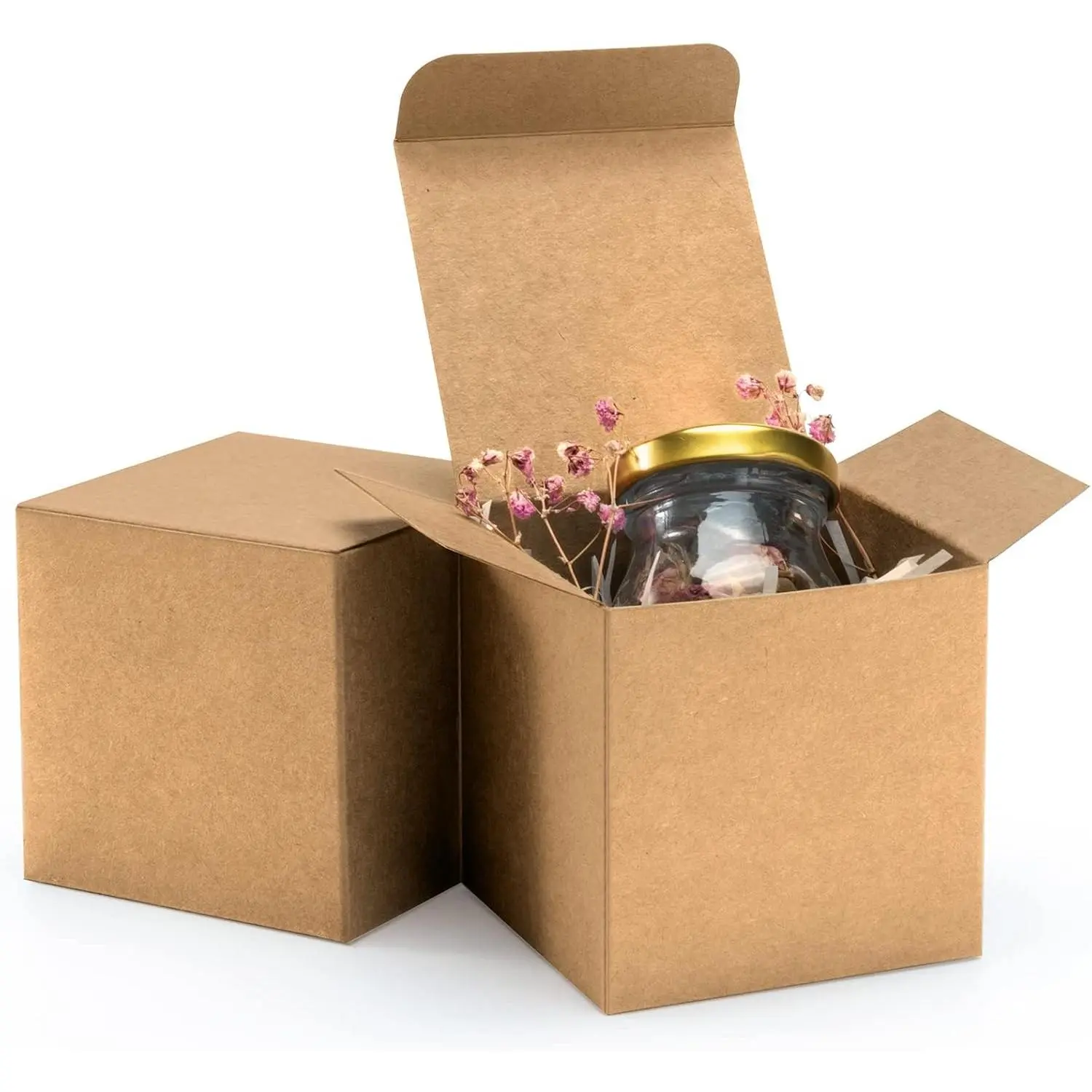 3x3x3 Brown Gift Boxes 50pcs - Recycled Paper Cube Boxes with Lids for Gifts, Crafting & Party Favors