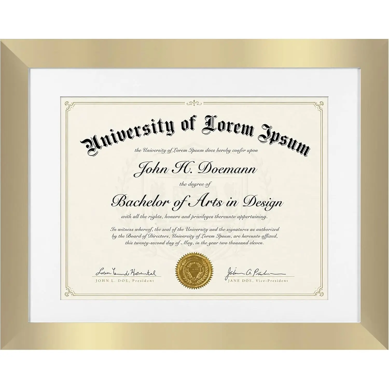 11x14 Diploma Frame with Shatter-Resistant Glass - Use as 8.5x11 Frame with Mat or Display 11x14 Documents Without Mat - Certificate Frames with Engineered Wood for Wall Display - Gold