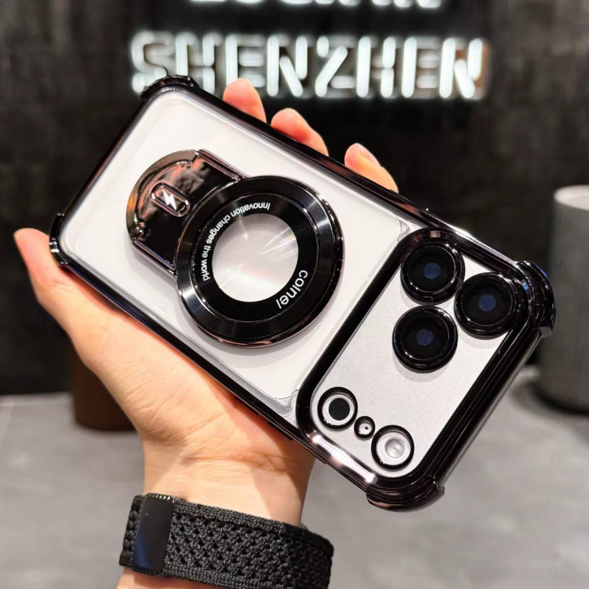 Plating Shockproof Magnetic Pulling Bracket Case For iPhone 17 16 15 14 Plus 13 Pro Max Air Clear Bumper Cover shockproof slim case