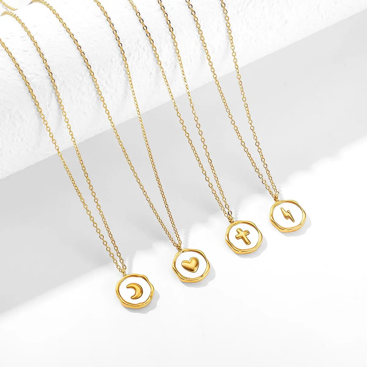 14K Gold Plated Exquisite Round Shell Pendant Necklaces for Women | Trendy Heart, Cross, Moon, Lightning Pendant Necklace, Dainty Seashell Jewelry, Elegant Unique Gifts for Women, Mom or Friend