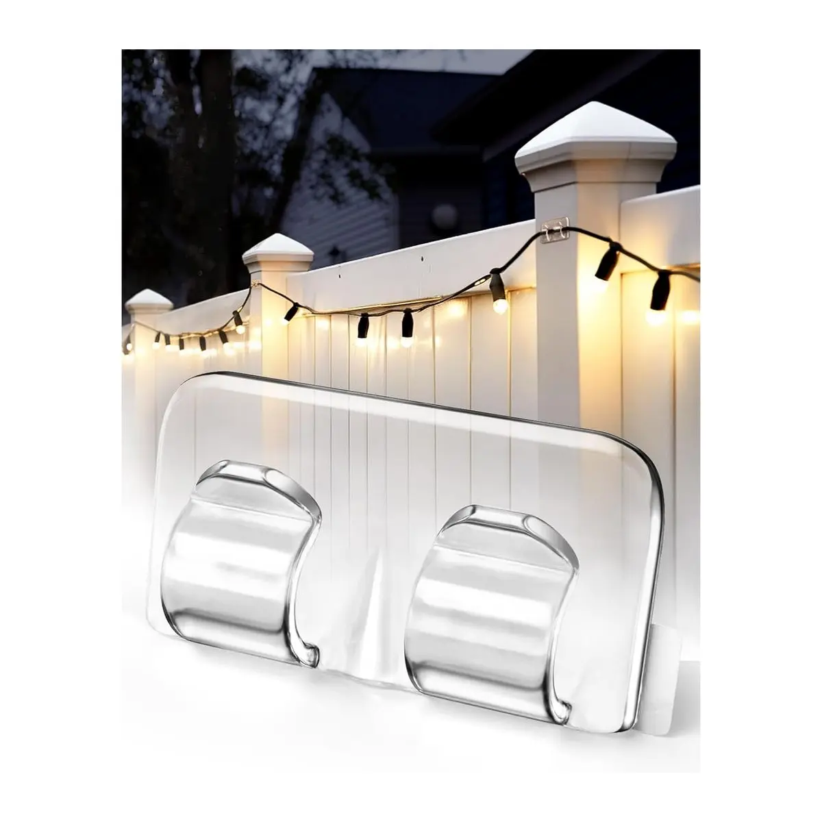 Outdoor String Light Clips, 26 Pack Heavy Duty Hooks with Waterproof Adhesive Strips, Clear Cord Holders for Hanging Christmas Lights