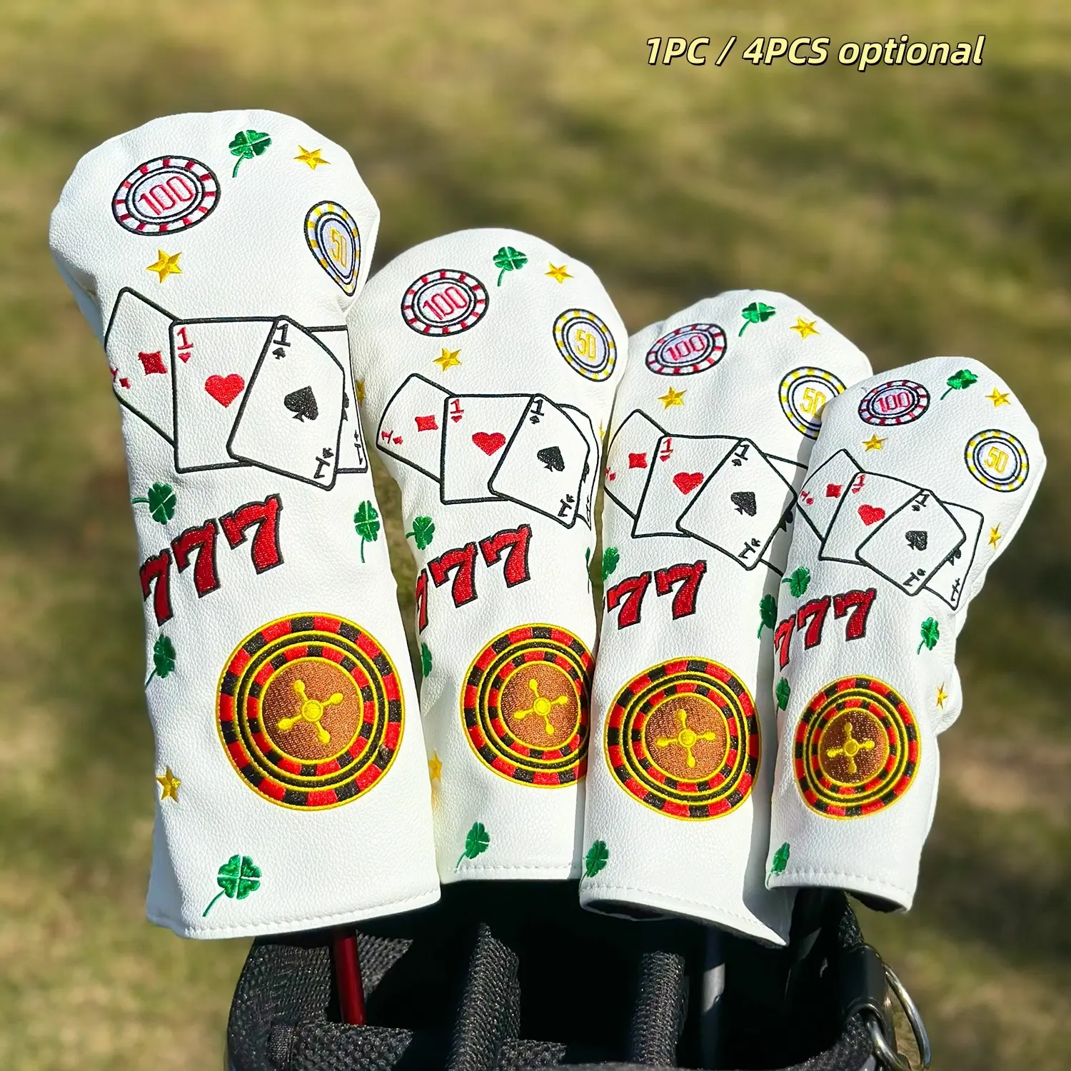777 Digital Poker Design Golf Club Head Cover, Exquisite Embroidery, 1pc/4pcs, Protective Cover for Men and Women, Outdoor Enthusiasts, Golf Accessory, Golf Gift Accessory