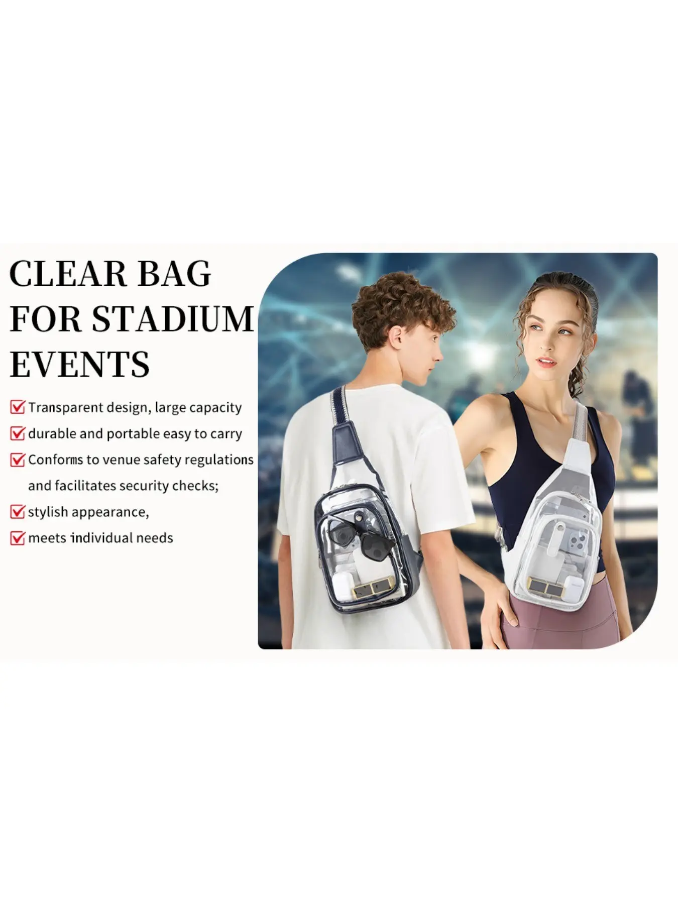 Transparent Women's Crossbody Chest Bag, Multi-Functional Water Bottle Phone Pouch, Lightweight Shoulder Bag for Outdoor Activities