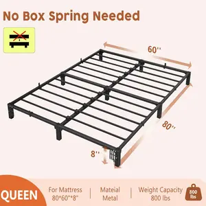 Garvee 8 Inch Queen Metal Bed Frame – Tool-Free Assembly Flat Platform, Heavy Duty Iron Slats with Center Support, No Screws Required, Black