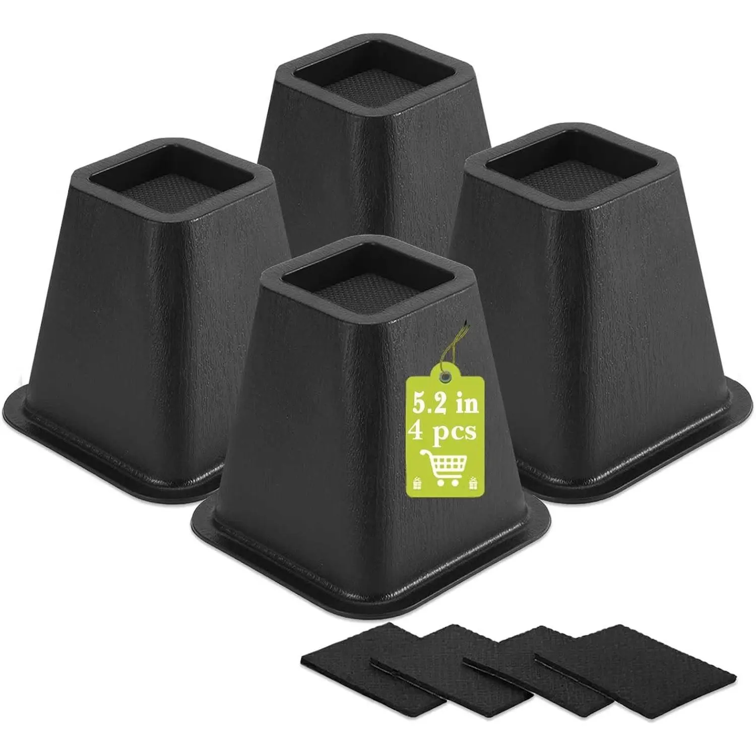 4 Pack Furniture Risers 6 Inch, Bed Risers Heavy Duty for Table Desk Couch Chair Sofa Cabinet Bed Frame Dorm, Square Table Leg Risers Lift Height 6", Black