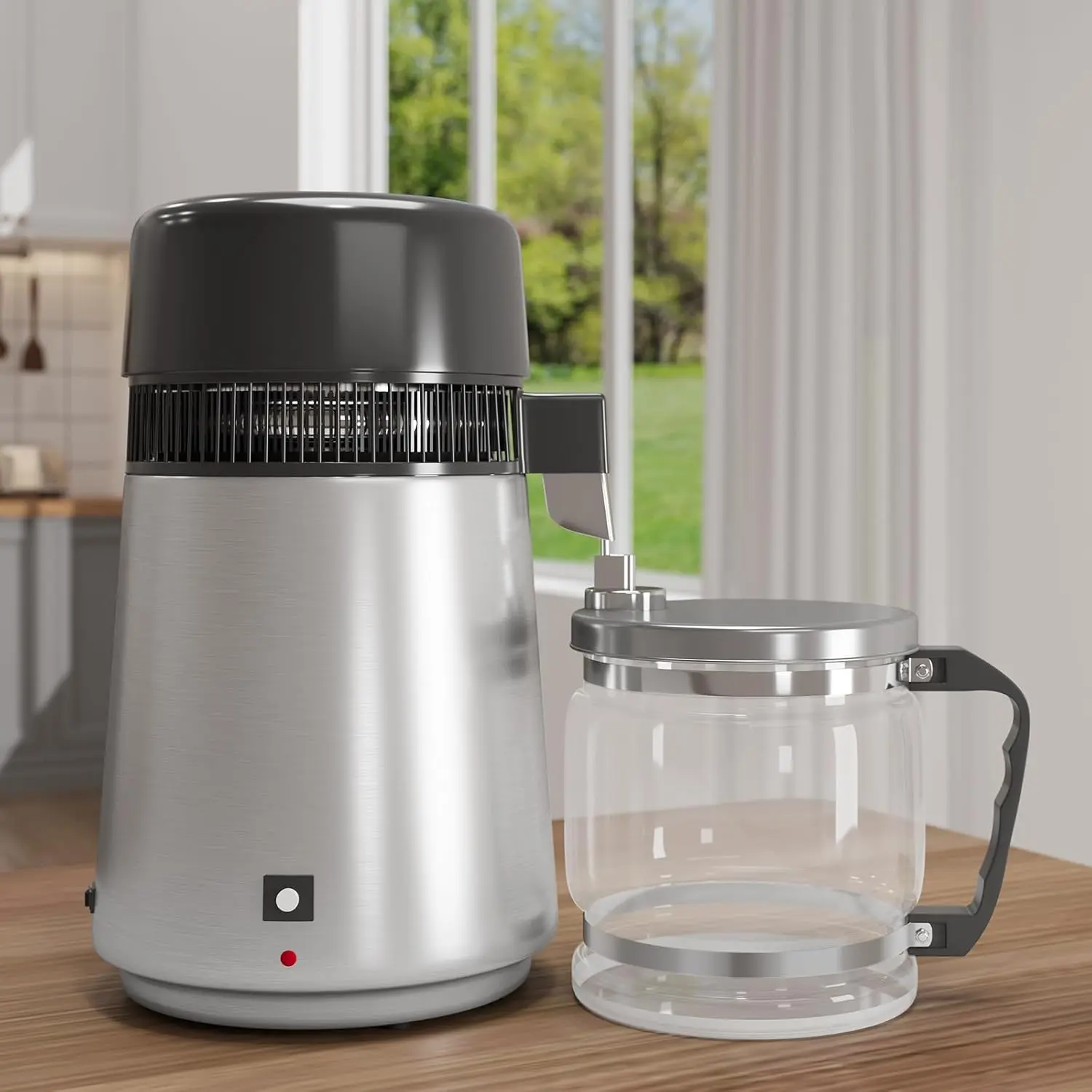 1.1 Gallon Water Distiller 750W Home Water Purifier with Glass Jug Drinking Water Purification Filter Set Produces Water with 2ppm Purity Ideal for Home and Office Use - Silver