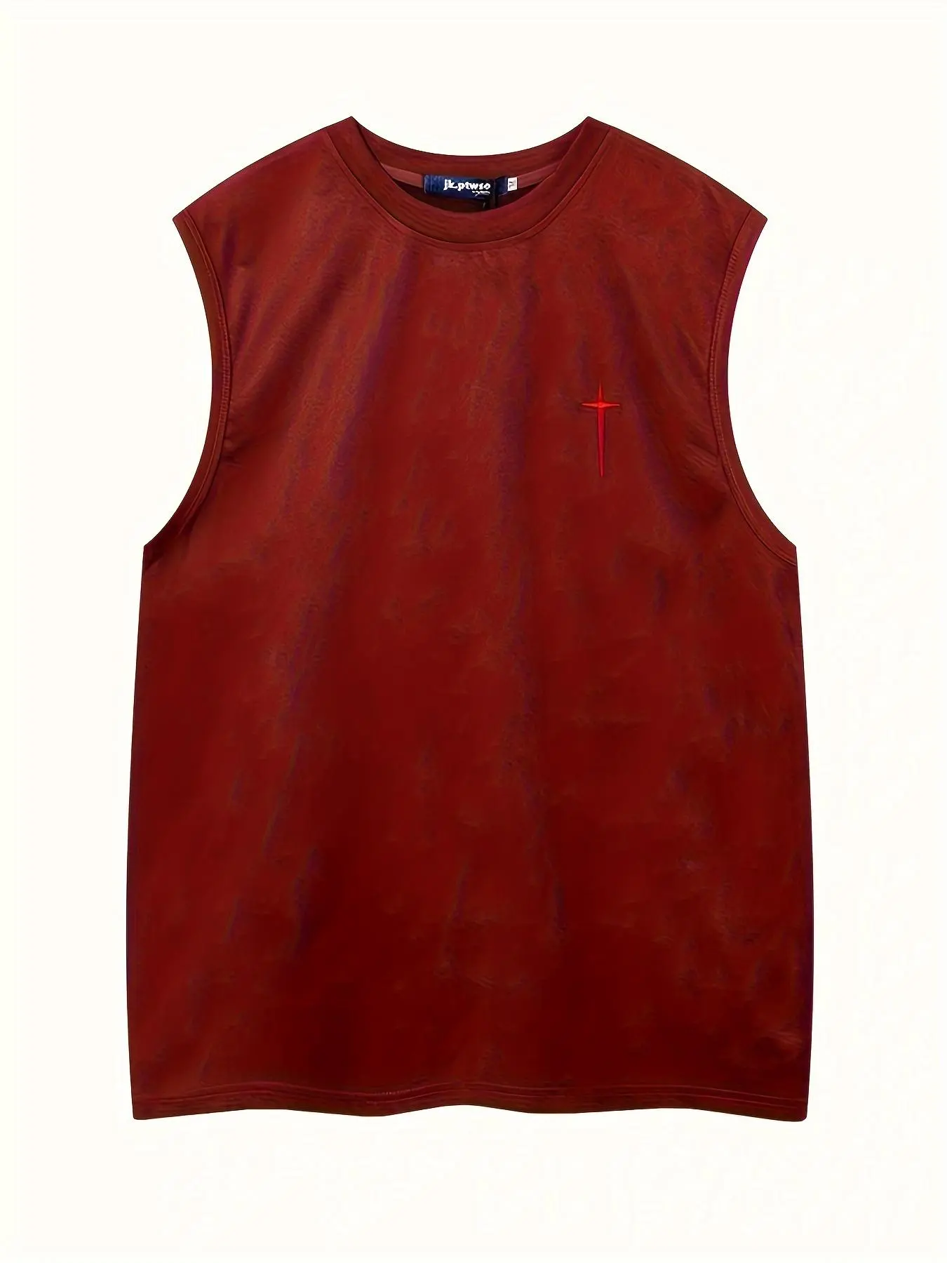 Men's Letter  Embroidery Suede Tank Top, Loose Casual Sleeveless Round Neck Top for Summer, Fashion Men's Clothes for Daily Wear