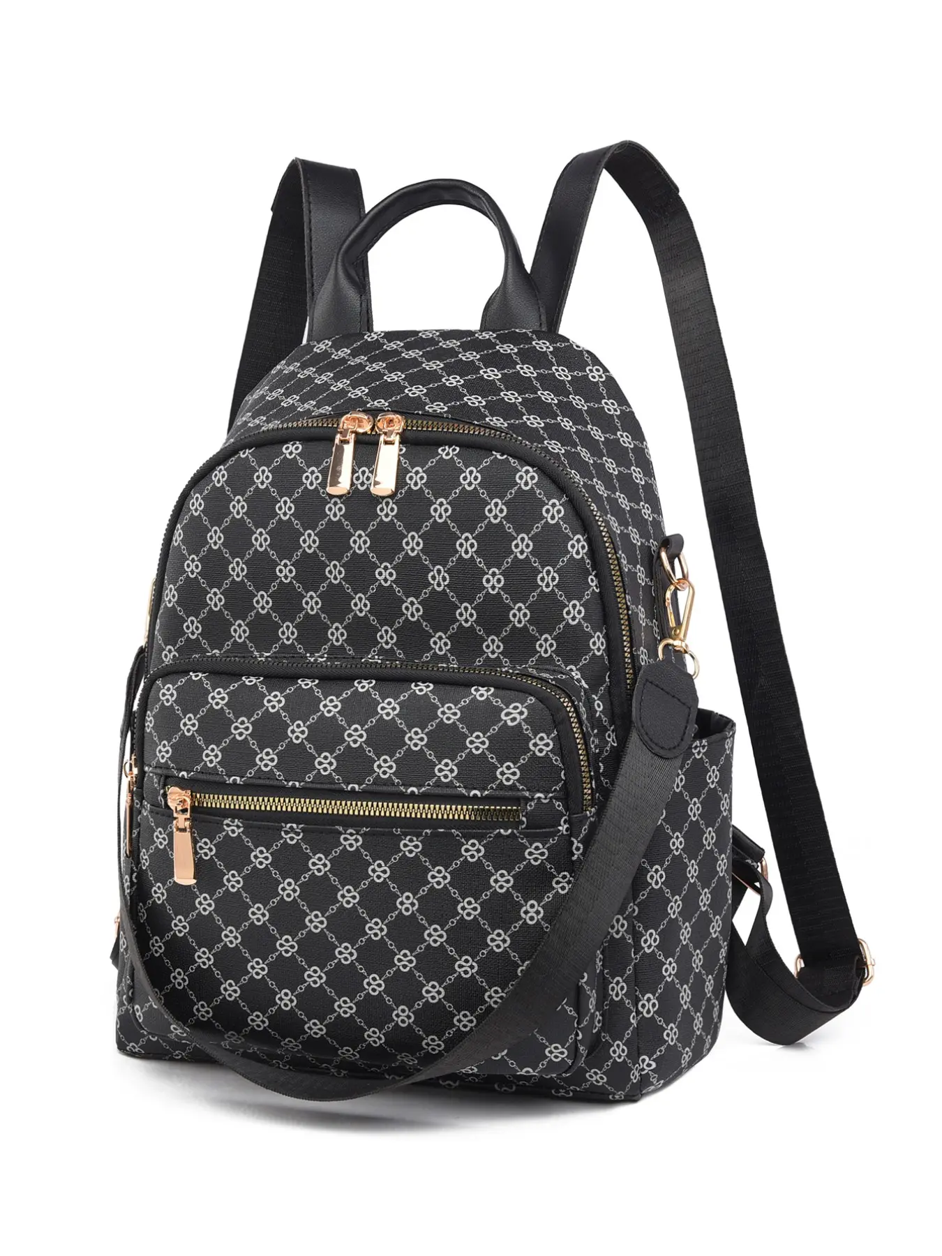 Classic Monogram PU Leather Fashion Backpack for Women - Vintage Multi Zip Compartment Retro Travel Bag, Durable Ladies Commuter Shoulder Backpack, Classic Backpacks