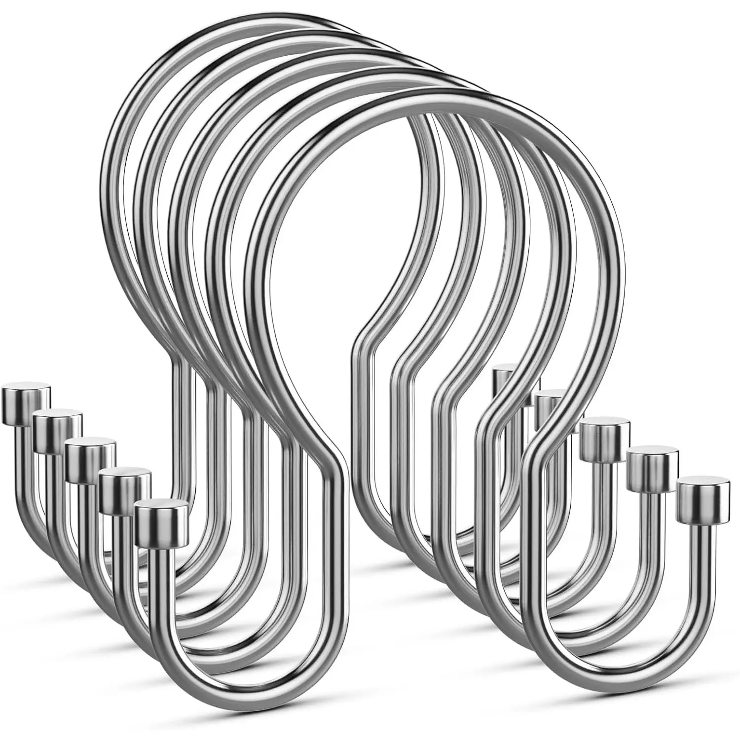 Shower Curtain Hooks, Simple Shower Curtain Rings, Sturdy Shower Curtain Hangers, Double Hook Shower Curtain Hooks, Smooth Gliding Metal Shower Hooks for Shower Curtain (Chrome, 12 Pack)