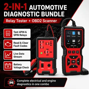 2-In-1 Automotive Diagnostic Tool Bundle, Obd2 Scanner with Relay Tester, Read Clear Fault Codes, Live Data, Battery Check, 12V Vehicles