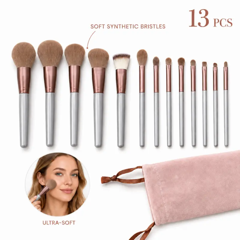 13pcs Soft Bristles Face Makeup Brush Set - Professional Blending Brushes for Foundation, Powder, Concealer, Ideal for Beginners, Face Makeup Brushes