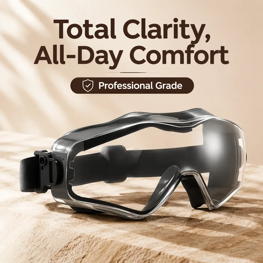 Anti Fog Safety Goggles for Men with Premium Anti Scratch Coating - Perfect Work Goggles with Adjustable Headband; ANSI Z87.1 Safety Goggles; Science Goggles or Chemistry Safety Glasses