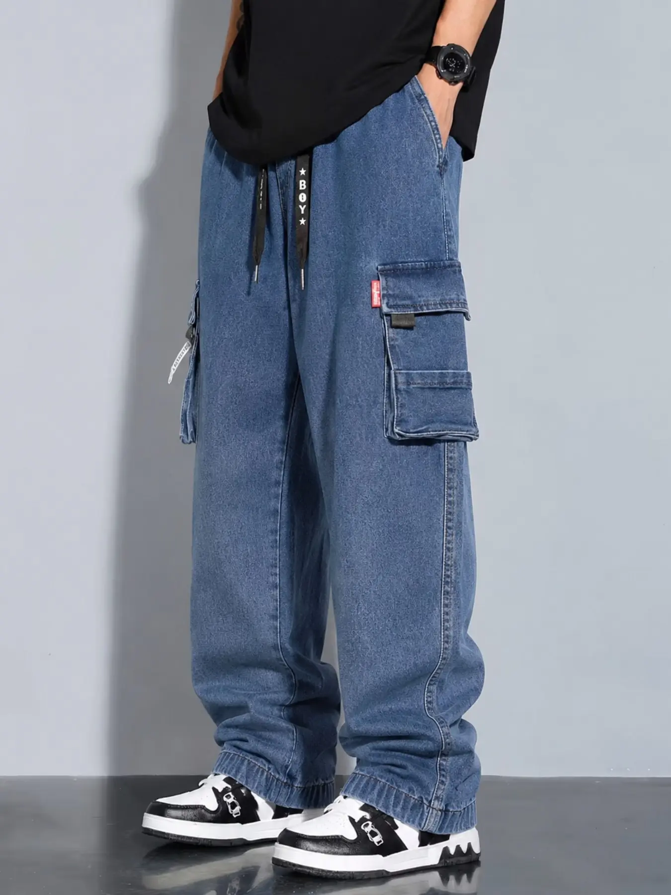 Teen Boys American Retro Loose Jeans, Campus Daily Street Skateboard Wide Leg Long Pants, Fashion Slim-Fitting All Seasons