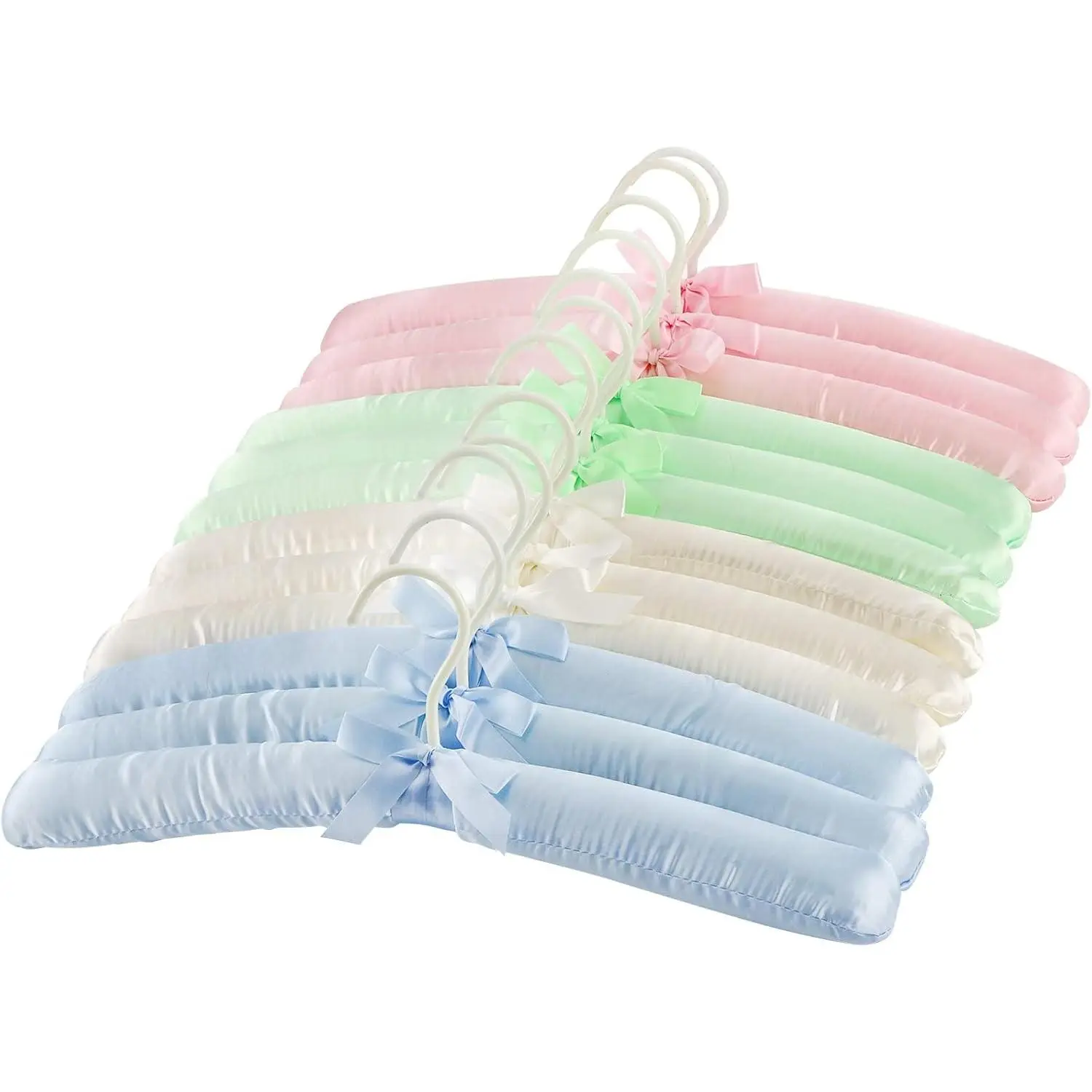 12 Pack Satin Padded Hangers Foam Padded Dress Hangers - Pink, Blue, Green, Ivory