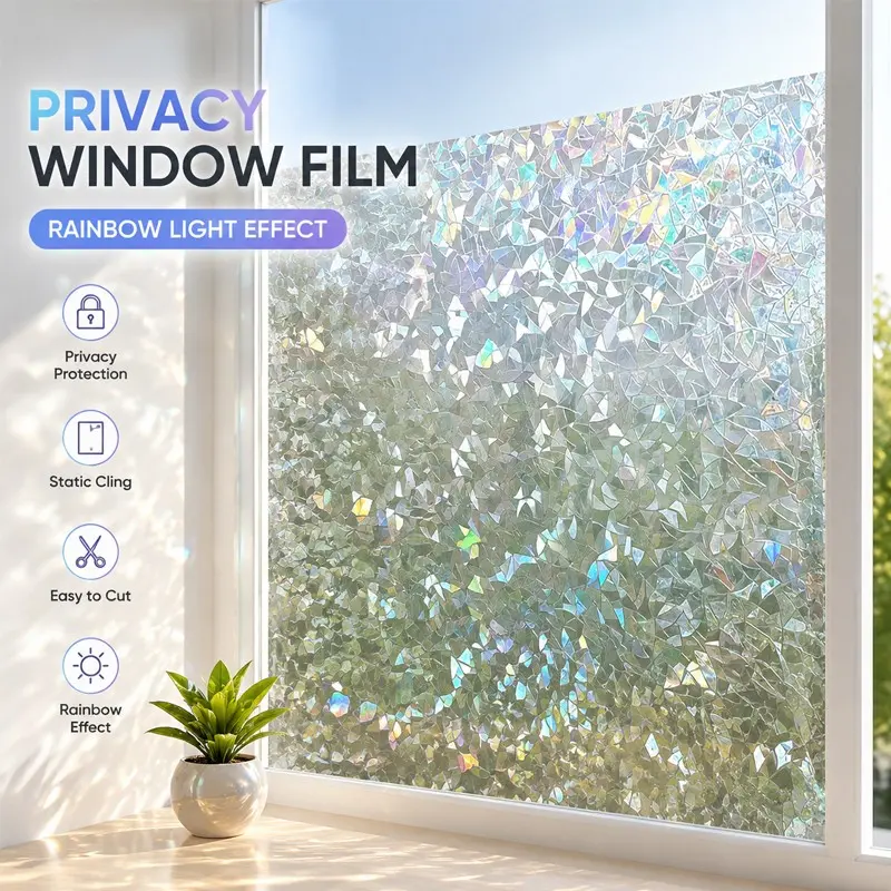 2 Rolls Colorful Ice Glass Sticker, Decorative, Luxury Laser Ice Crystal Texture, Adhesive-Free Static Suction, Transparent Not See-Through, Bathroom Balcony Living Room Window Film