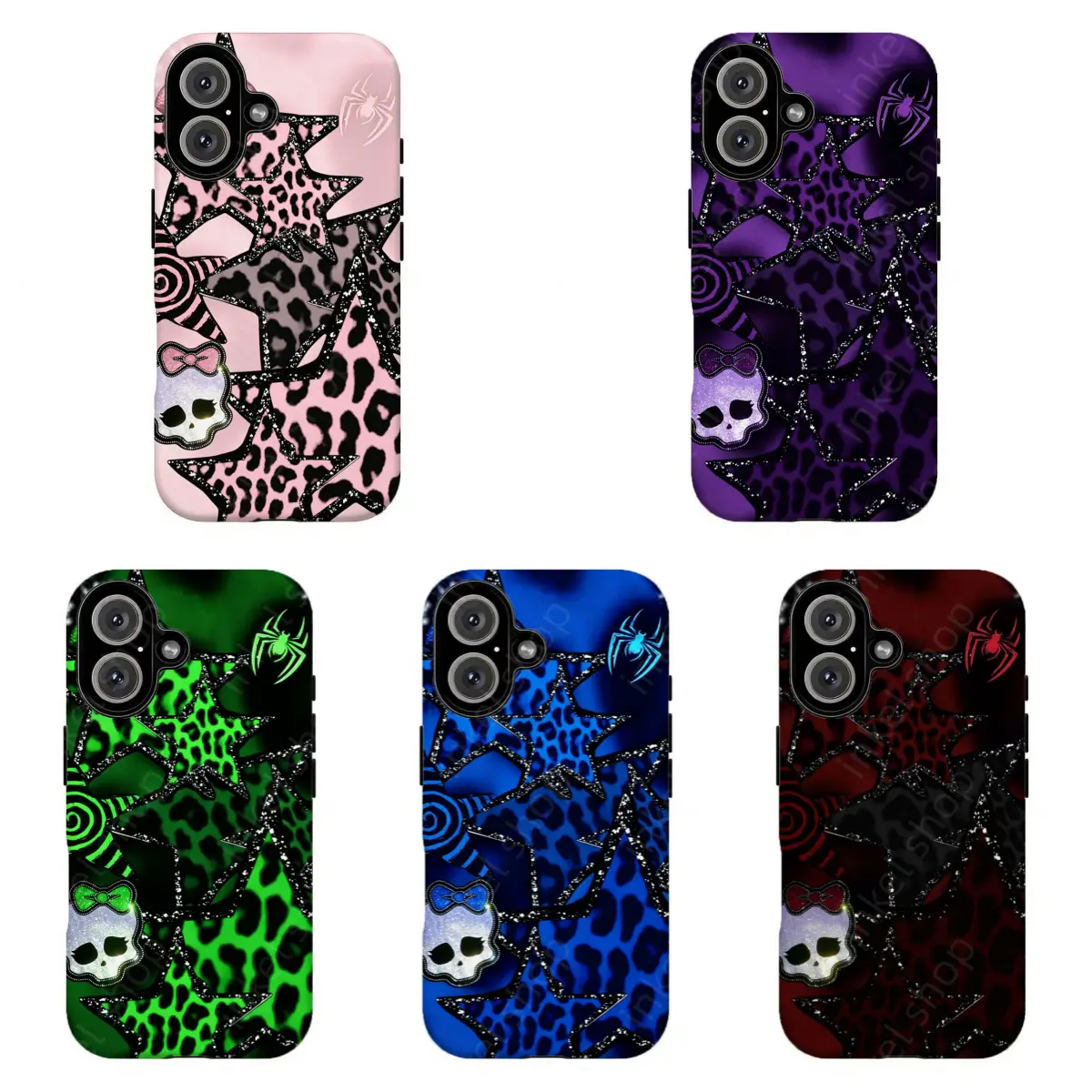 Monster H1gh Leopard Glitter Star Phone Case|Y2K Pastel Goth Alt Aesthetic Shockproof Protective Phone Cover For iPhone 17 Pro Max 16 15 14 13 12 11 for Samsung S21 S22 S23 S24 S25 S26 Phone Case