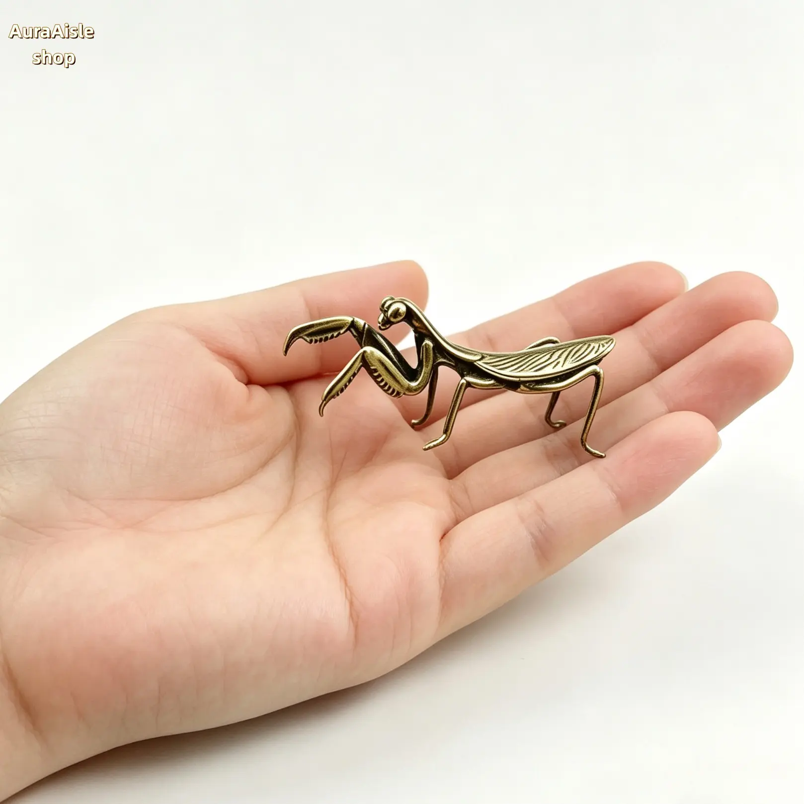 Brass Praying Mantis Figurine, Handcrafted Mini Insect Sculpture Tea Pet, Vintage Copper Art Ornament for Desktop, Tea Table, Indoor Room Decor & Art Collection  >