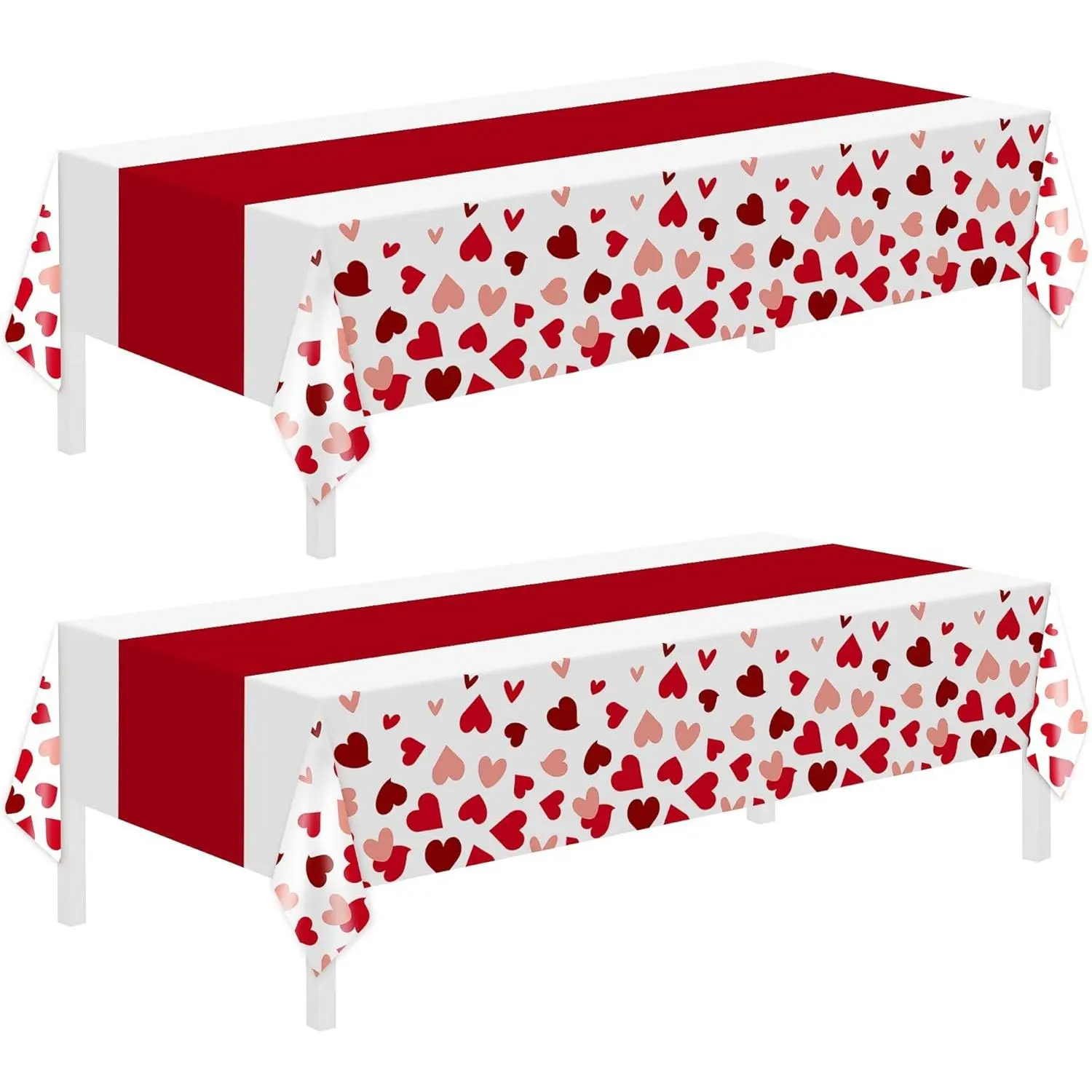 2 Pcs Valentines Day Tablecloths for Valentines Day Decorations,54" x 108" Disposable Plastic Tablecloths,Rectangle Heart Table Cover for Party Decorations Mothers Day Anniversary Birthday