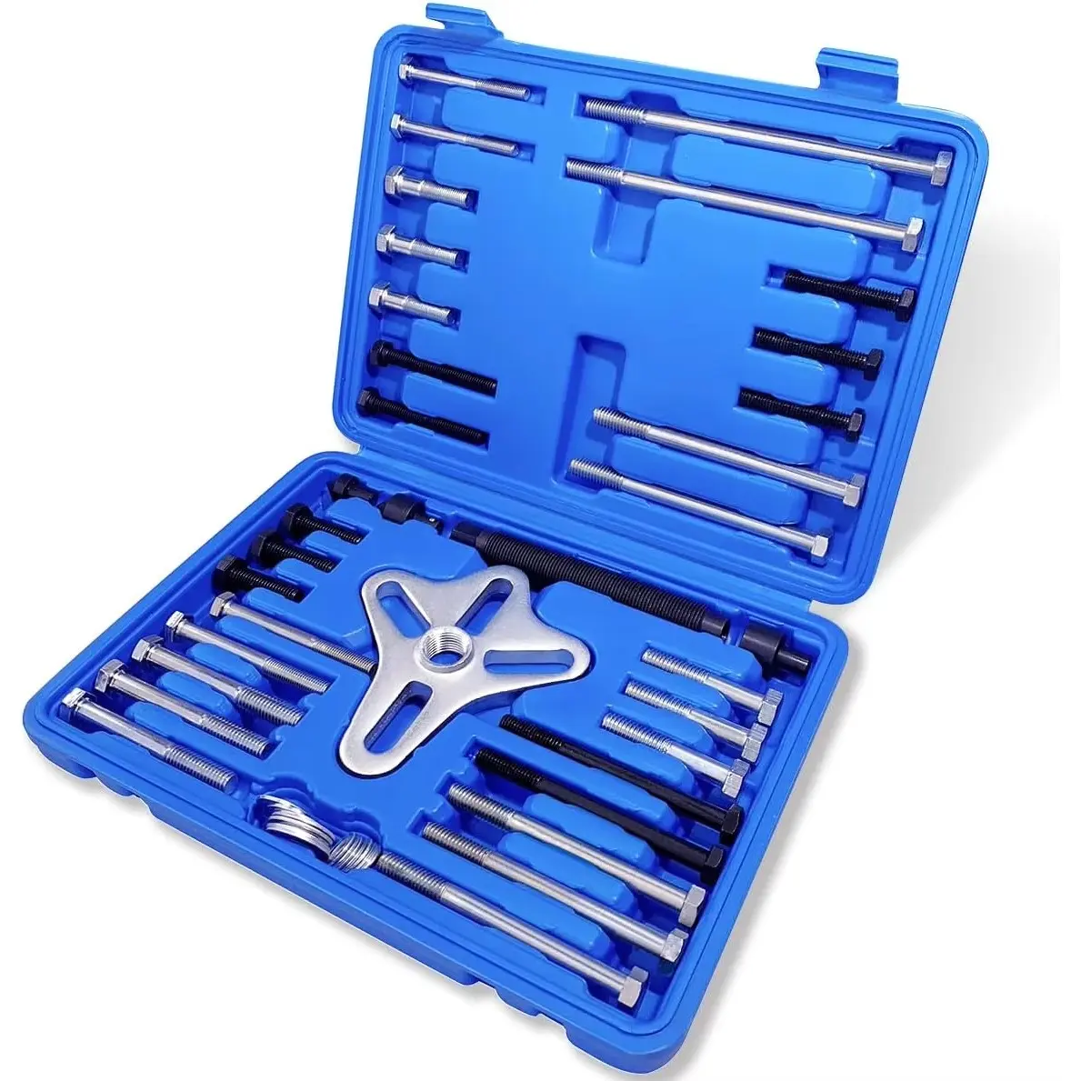 46-Piece Harmonic Balancer Puller Kit, Steering Wheel, Flywheel, Crankshaft Pulley Removal Tool Set, Blue Color, Automotive Repair Tools