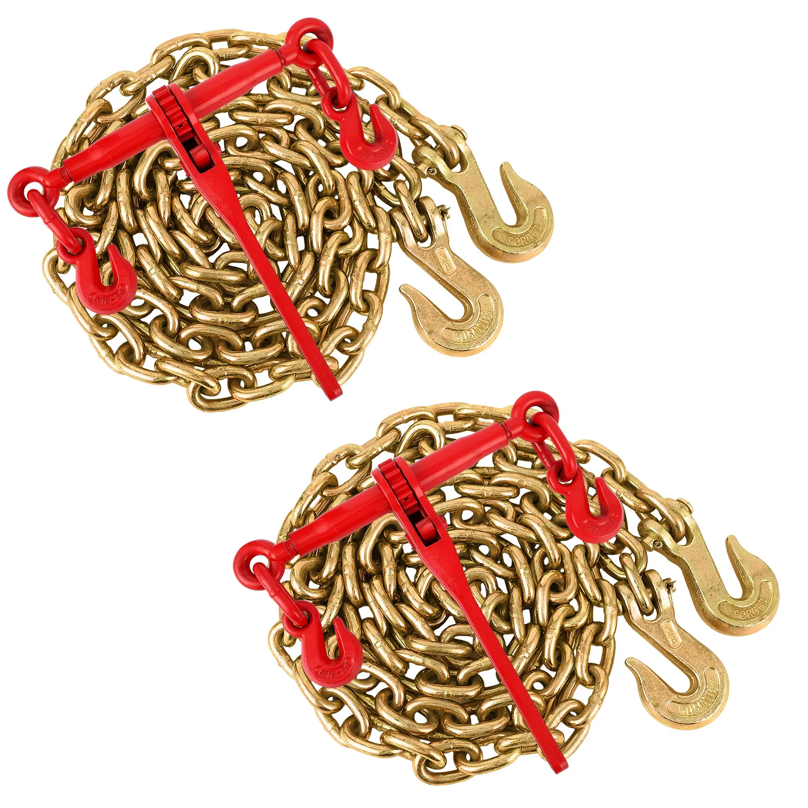 5/16in-3/8in G70 Chains Binders Set of 2, Heavy-Duty Ratchet Binders Kit with 2x10FT Chains, 12000 LBS WLL for Truck Towing, Flatbed Cargo Securement, Industrial Hauling