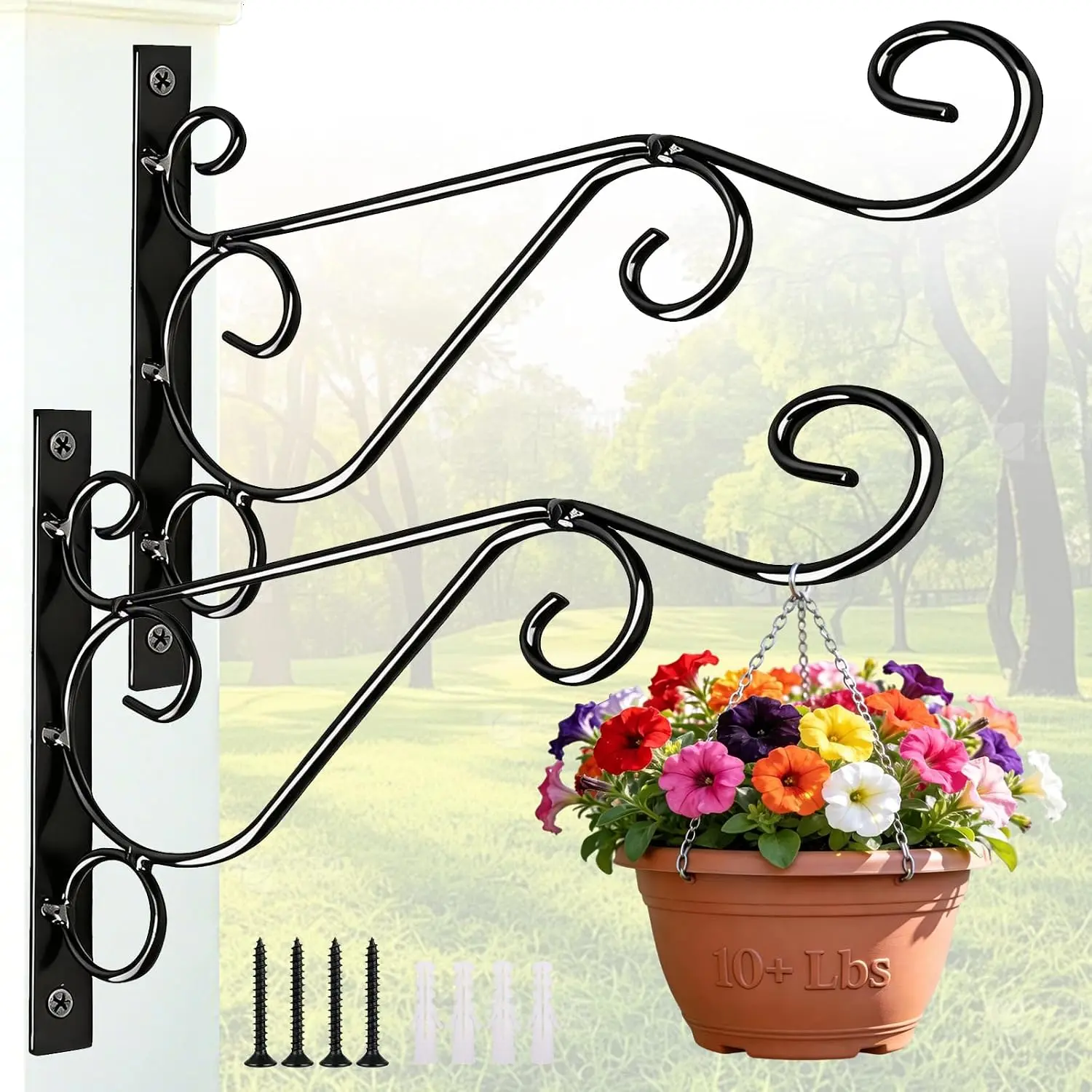 Preimum Black  Wall Mount  Brackets Hooks  Basket Hanger Holder 10 Inches Indoor Outdoor Metal Brackets with Screws Garden Baskets  Planters Lantern Wind Chimes(2PACK)