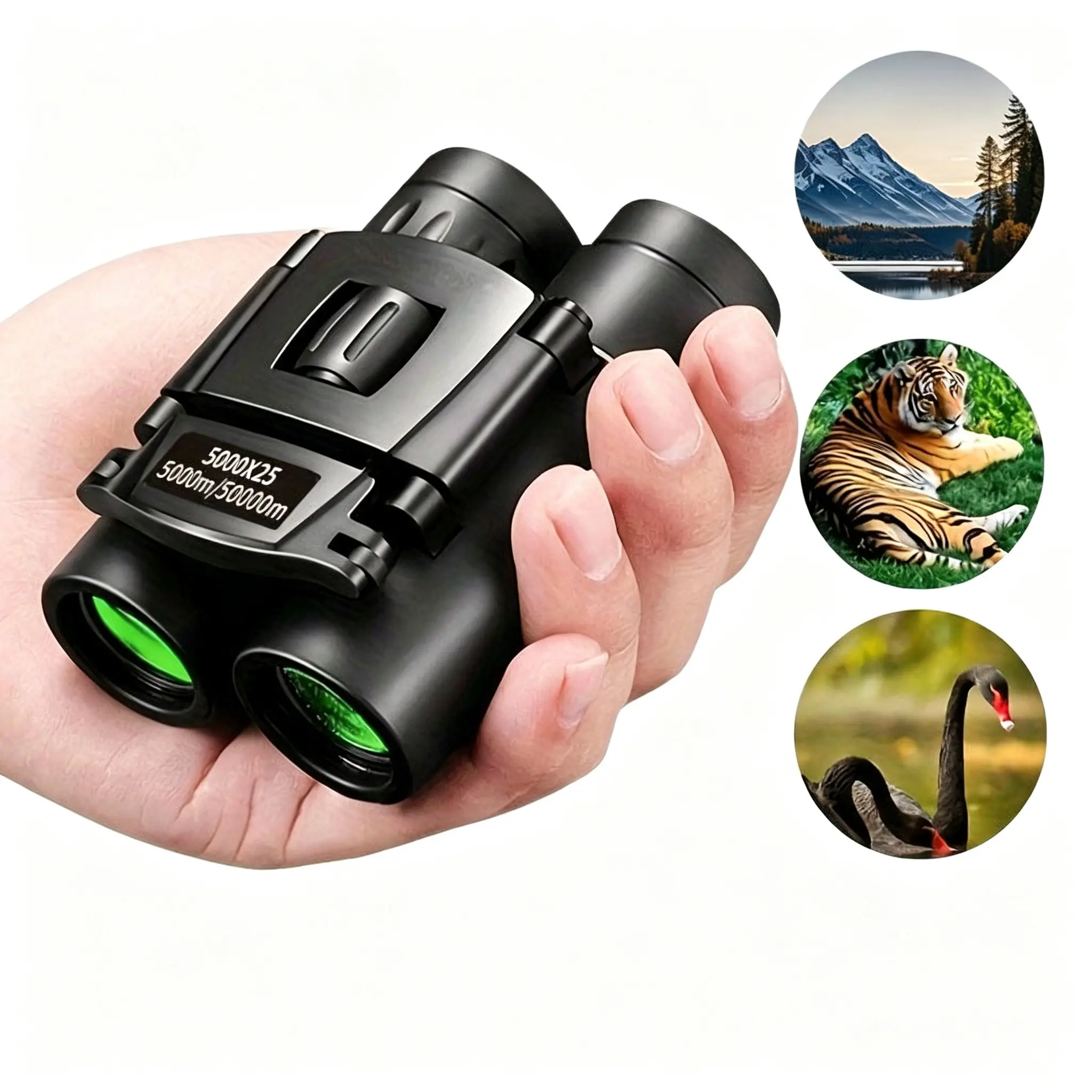 5000x25 Portable Pocket Binoculars, Neck Strap Easy Carry, Mini Pouch, Outdoor Scenic Viewing, Daily Long-Distance Gazing, Travel Gear, Camping Binoculars