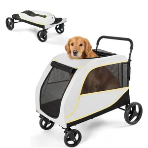 Heavy Duty All-Terrain Dog Stroller Wagon for Large/Medium Pets – Dual Entry, One-Foot Brake, Breathable Mesh, Collapsible, Canopy, Storage Basket, Supports Up to 176 Lbs